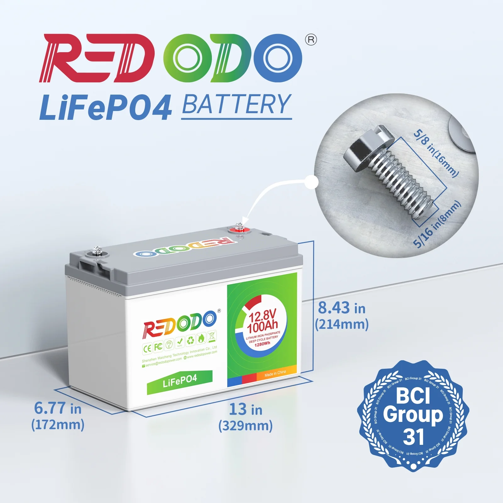 Redodo 12V 100Ah LiFePO4 Deep Cycle Lithium Battery Built-in 100A BMS for RV, Camping, Solar Energy Storage - Inhomebuy
