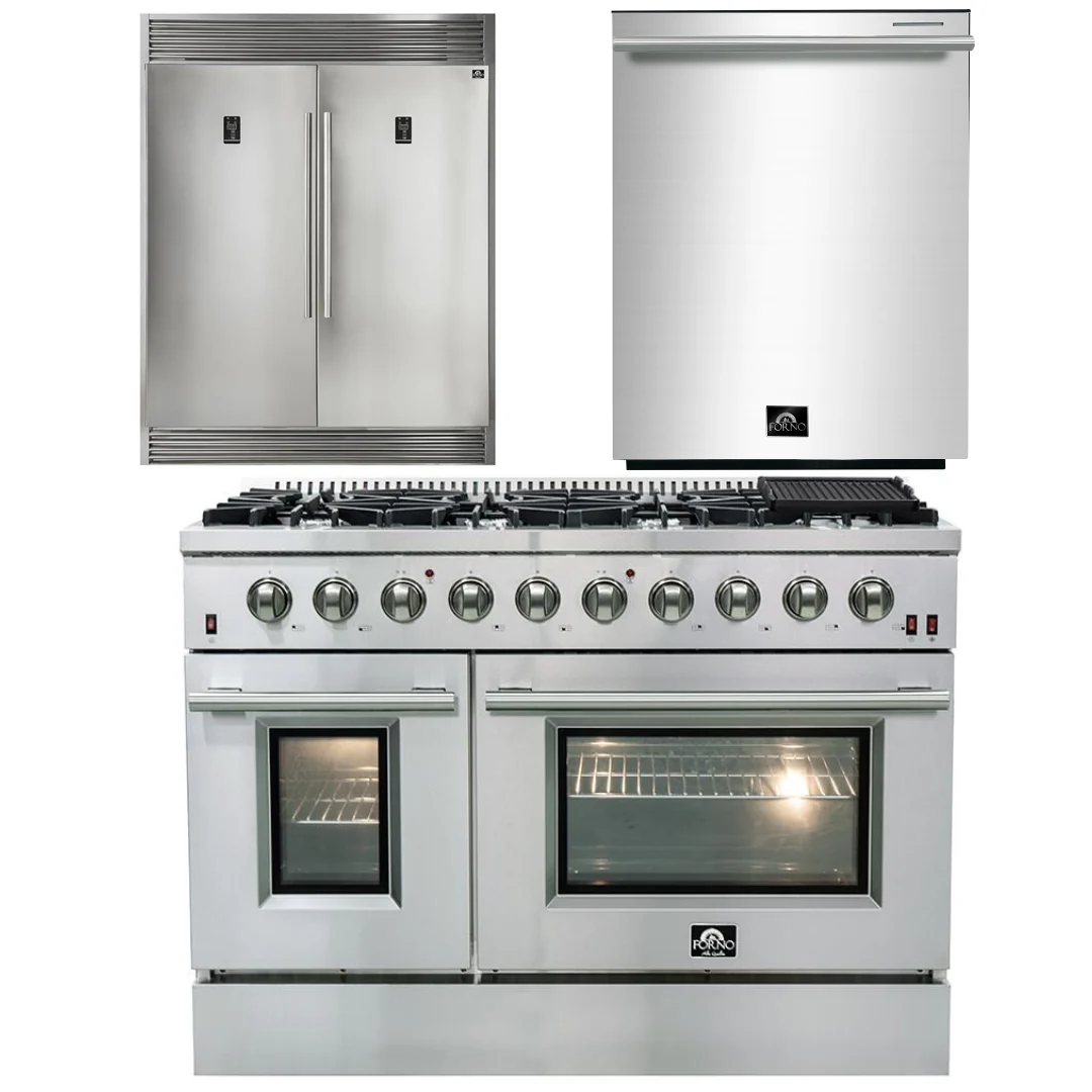 Forno Appliance Package - 48 Inch Gas Range, Dishwasher, 60 Inch Refrigerator, AP-FFSGS6244-48-5 - Inhomebuy