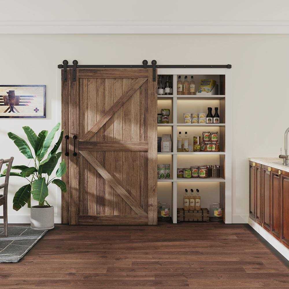 WINSOON Single Track Bypass Sliding Barn Door Hardware Kit for Double Doors Low Ceiling - Inhomebuy