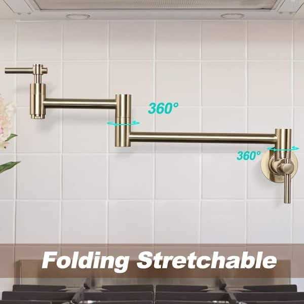 WOWOW Wall Mounted Pot Filler Faucet in Brushed Nickel - Inhomebuy