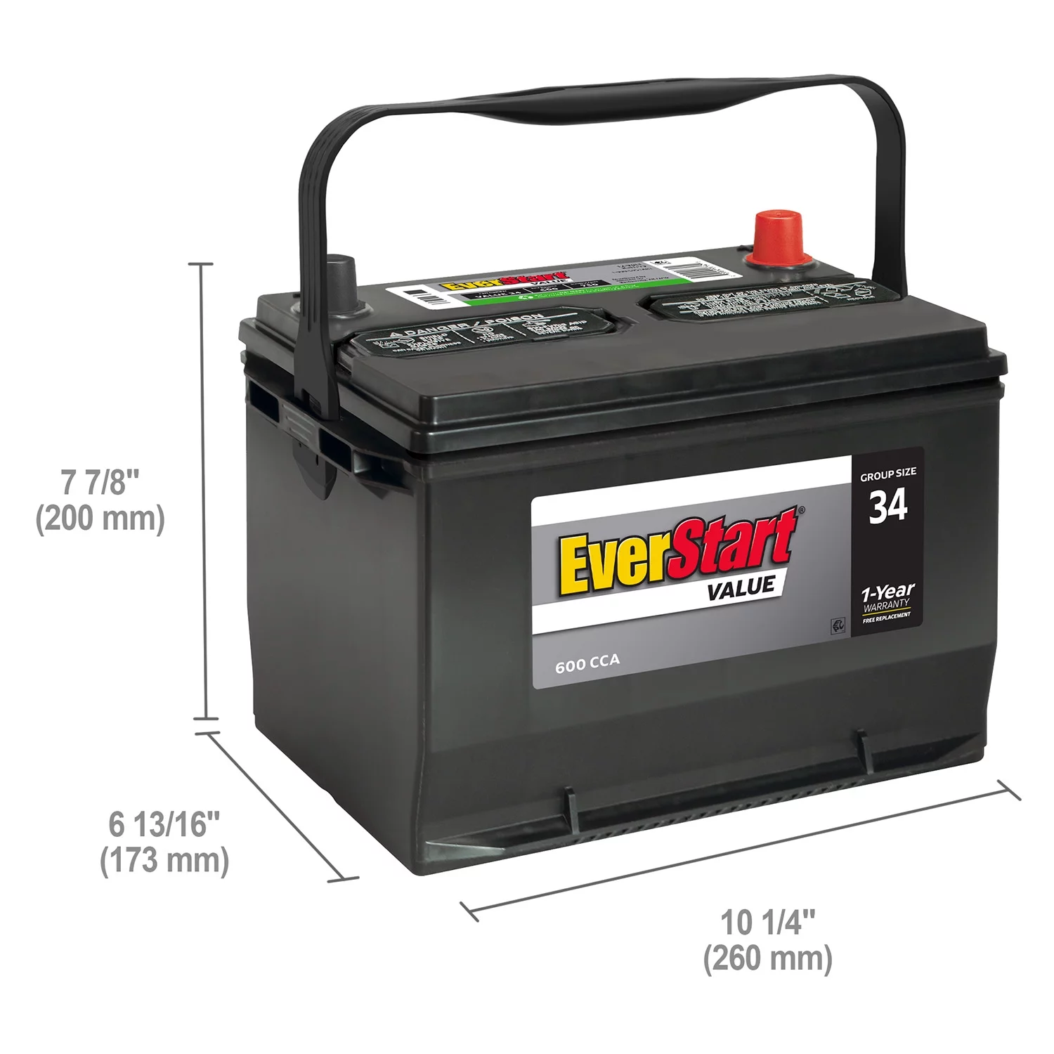 EverStart Value Lead Acid Automotive Battery, Group Size 34 12 Volt, 600 CCA - Inhomebuy