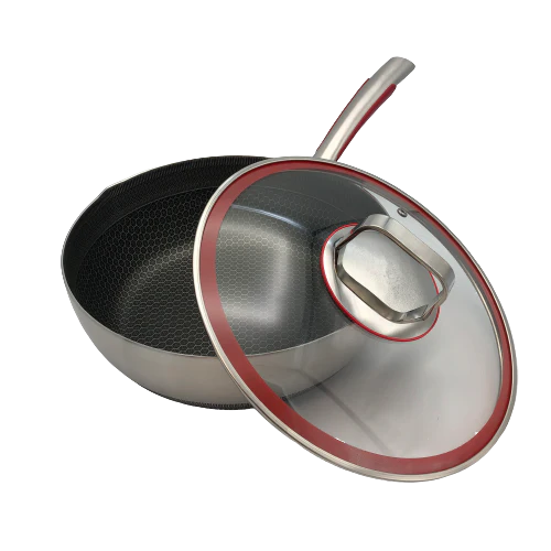 Healthy Bear SUS Hybrid Wok: 28cm with glass lid | BC-HW28G - Inhomebuy