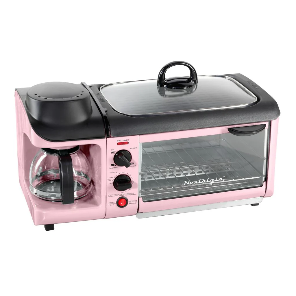 Retro 3-in-1 Family Size Breakfast Station, Pink - Inhomebuy