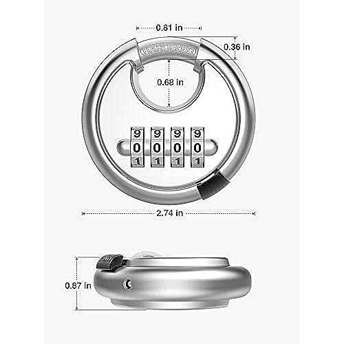 Puroma Combination Lock 4 Digit Disc Padlock with Hardened Steel Shackle - Inhomebuy