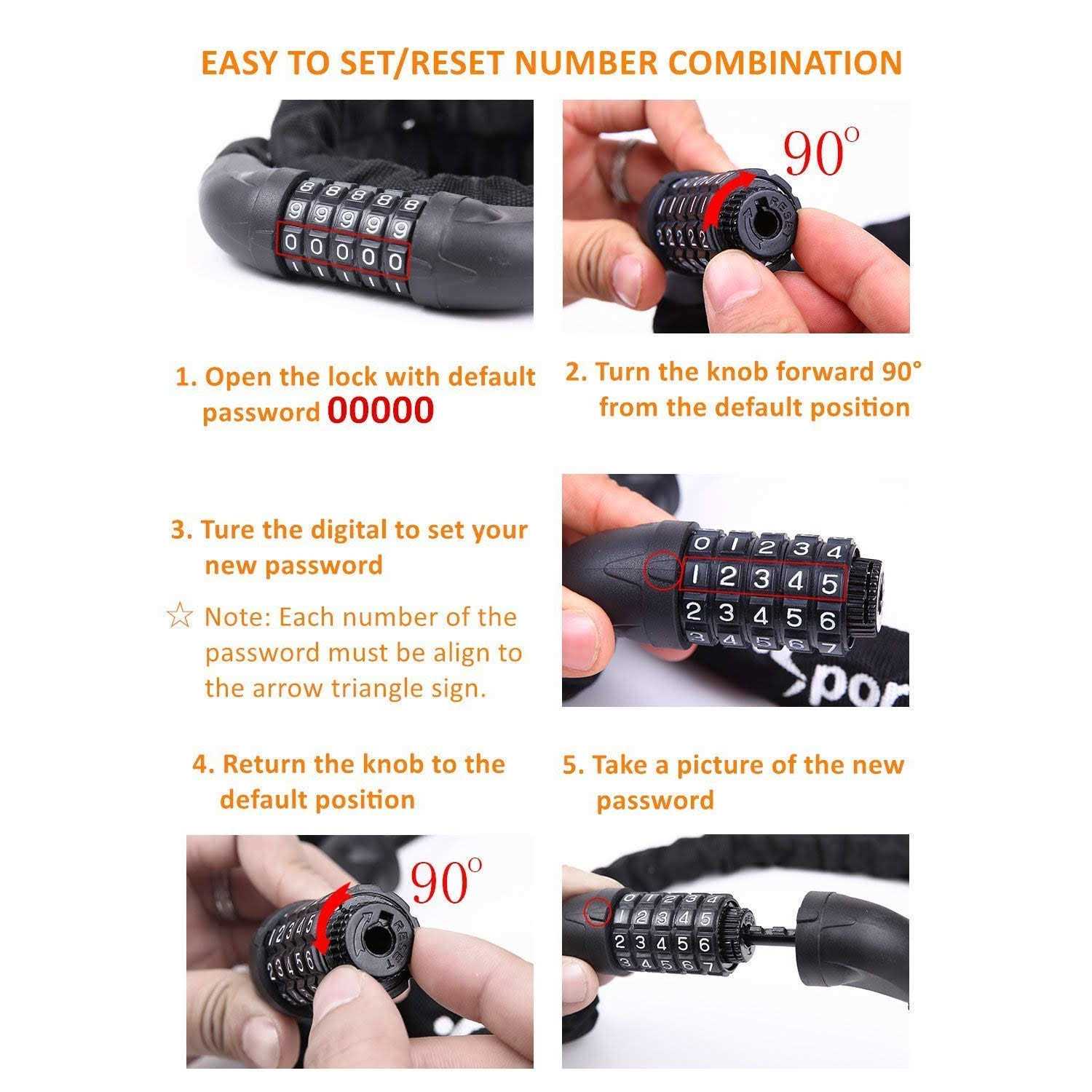 Sportneer Bicycle Chain Lock 5-Digit Resettable Combination Anti-Theft Bike Locks - Inhomebuy