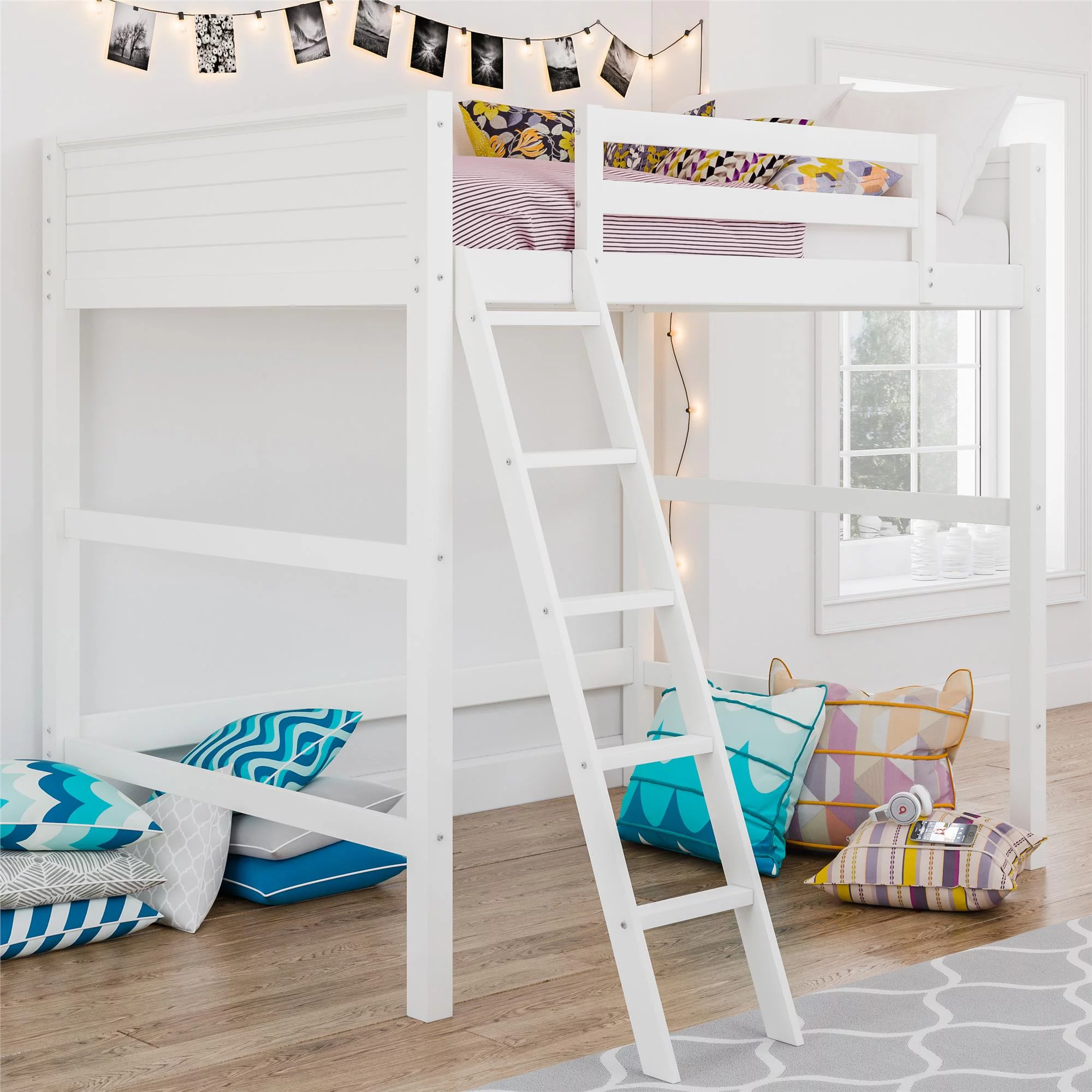 Your Zone Kiarah Full Size Loft Bed with Ladder, Black - Inhomebuy
