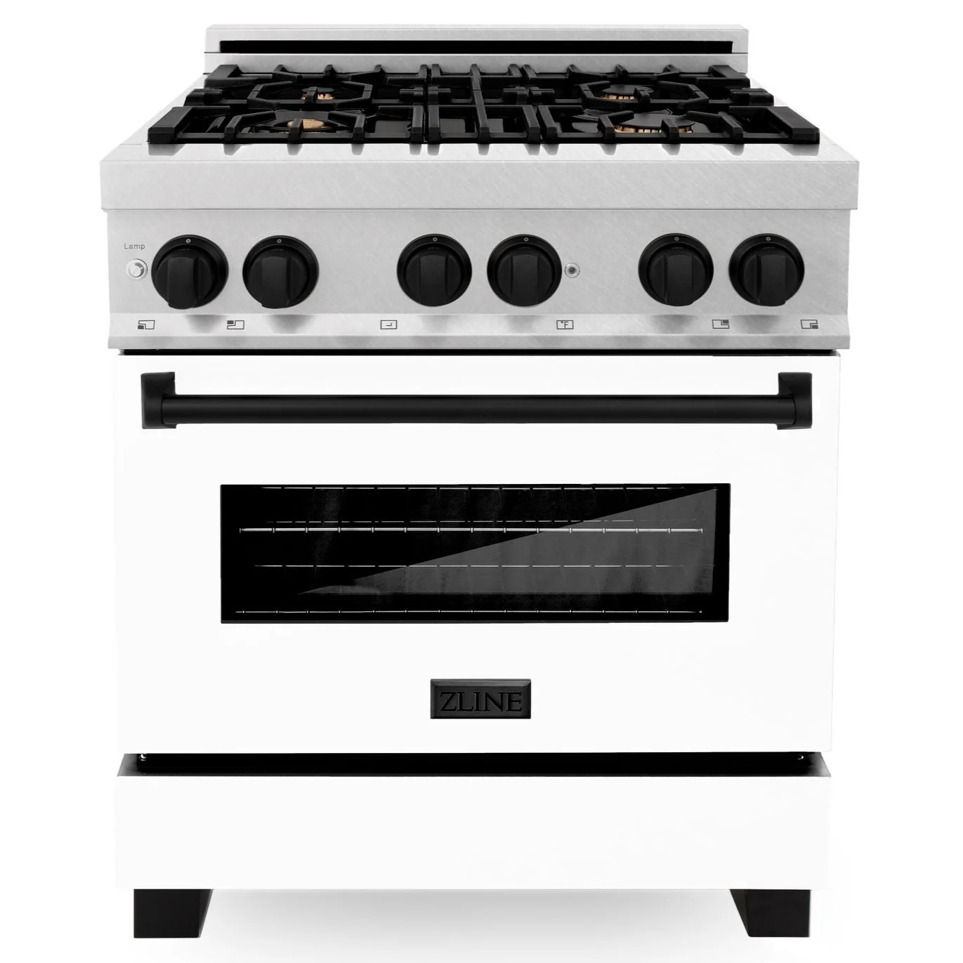 ZLINE Autograph Edition 30 in. 4.0 cu. ft. Range, Gas Stove/Electric Oven in DuraSnow® with White Matte Door, Matte Black Accents, RASZ-WM-30-MB - Inhomebuy