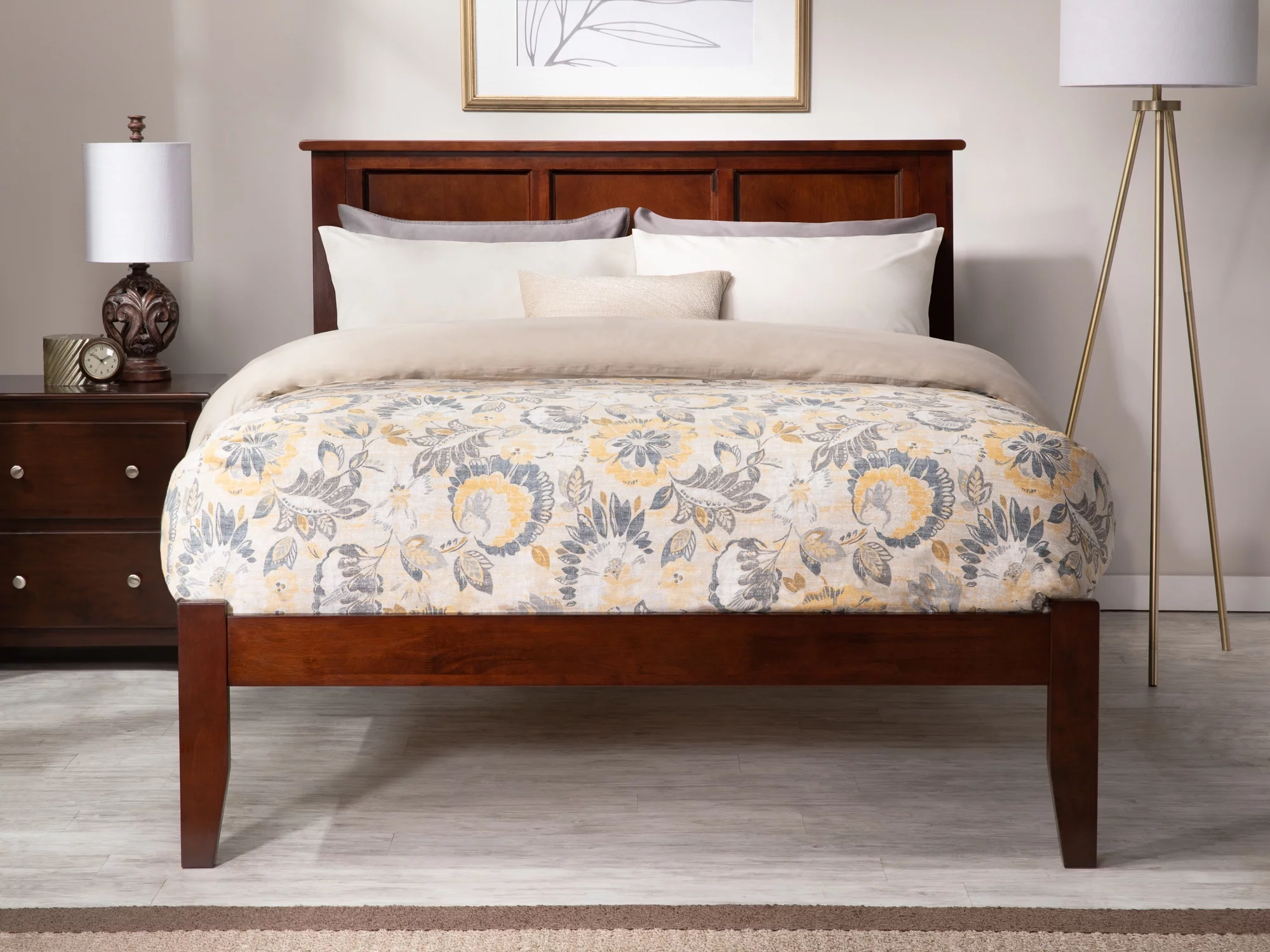 AFI Madison Full Solid Wood Platform Bed with Panel Headboard in Walnut - Inhomebuy