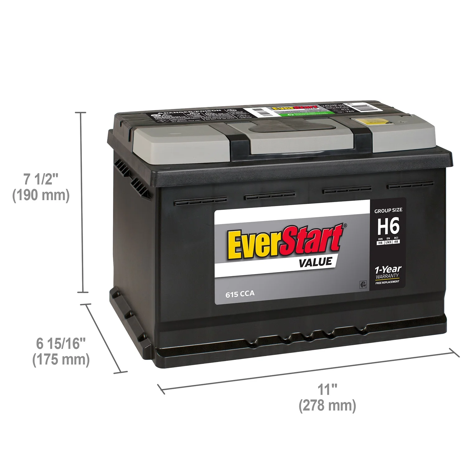 EverStart Value Lead Acid Automotive Battery, Group Size H6 / LN3 / 48 12 Volt, 615 CCA - Inhomebuy