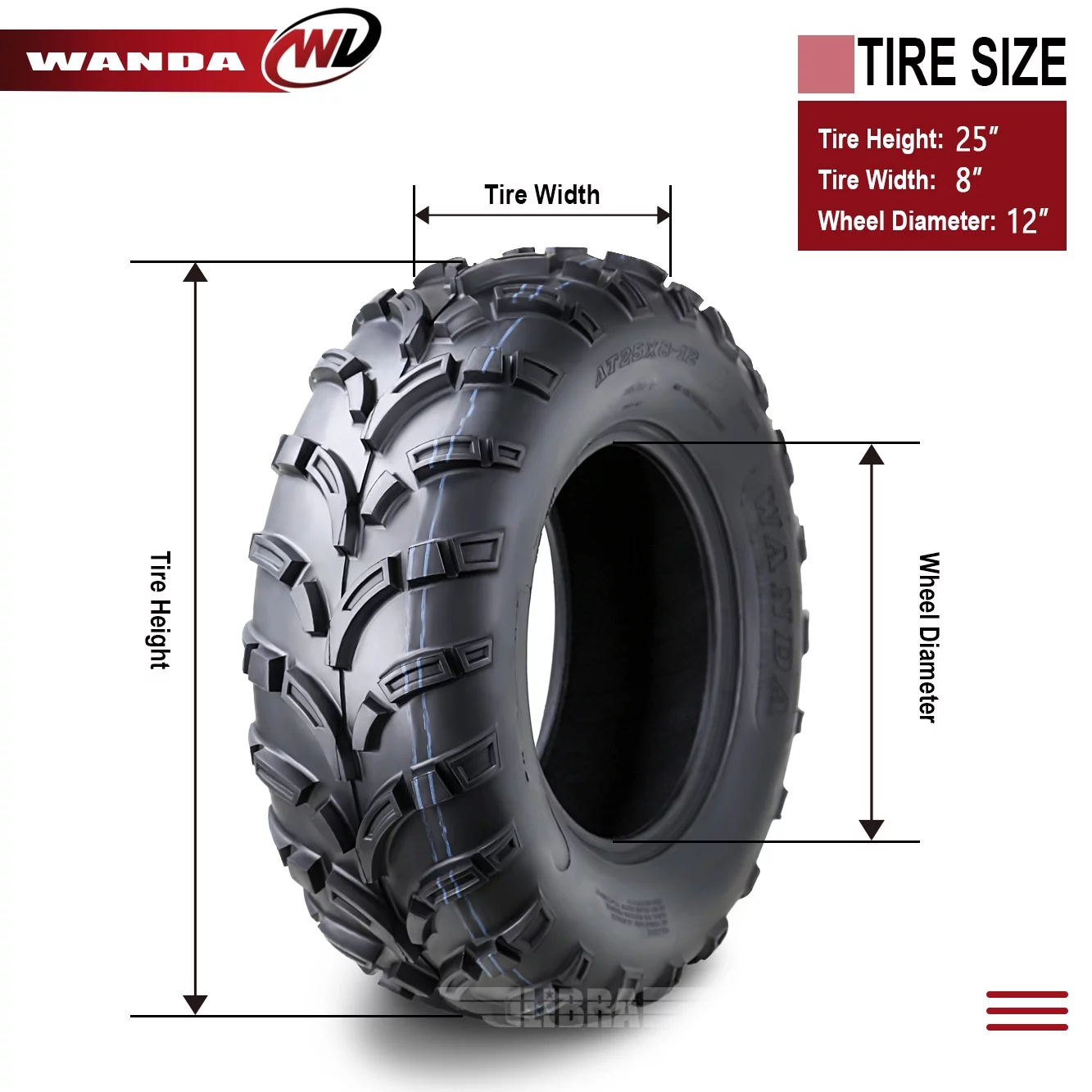 One New WANDA ATV Tire AT 25x8-12 25x8x12 /6PR P373 - 10243 - Inhomebuy