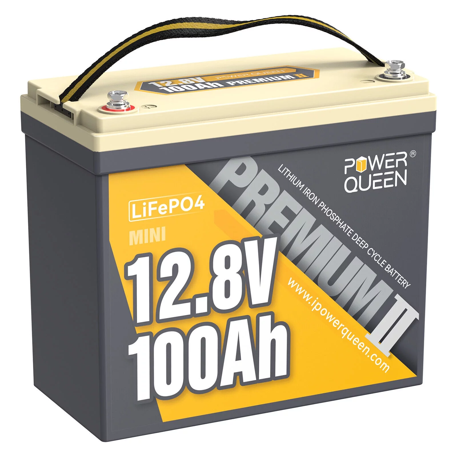 Power Queen 12V 100Ah Mini LiFePO4 Lithium Battery Deep Cycle 1280Wh BMS for Camper Boat Marine - Inhomebuy