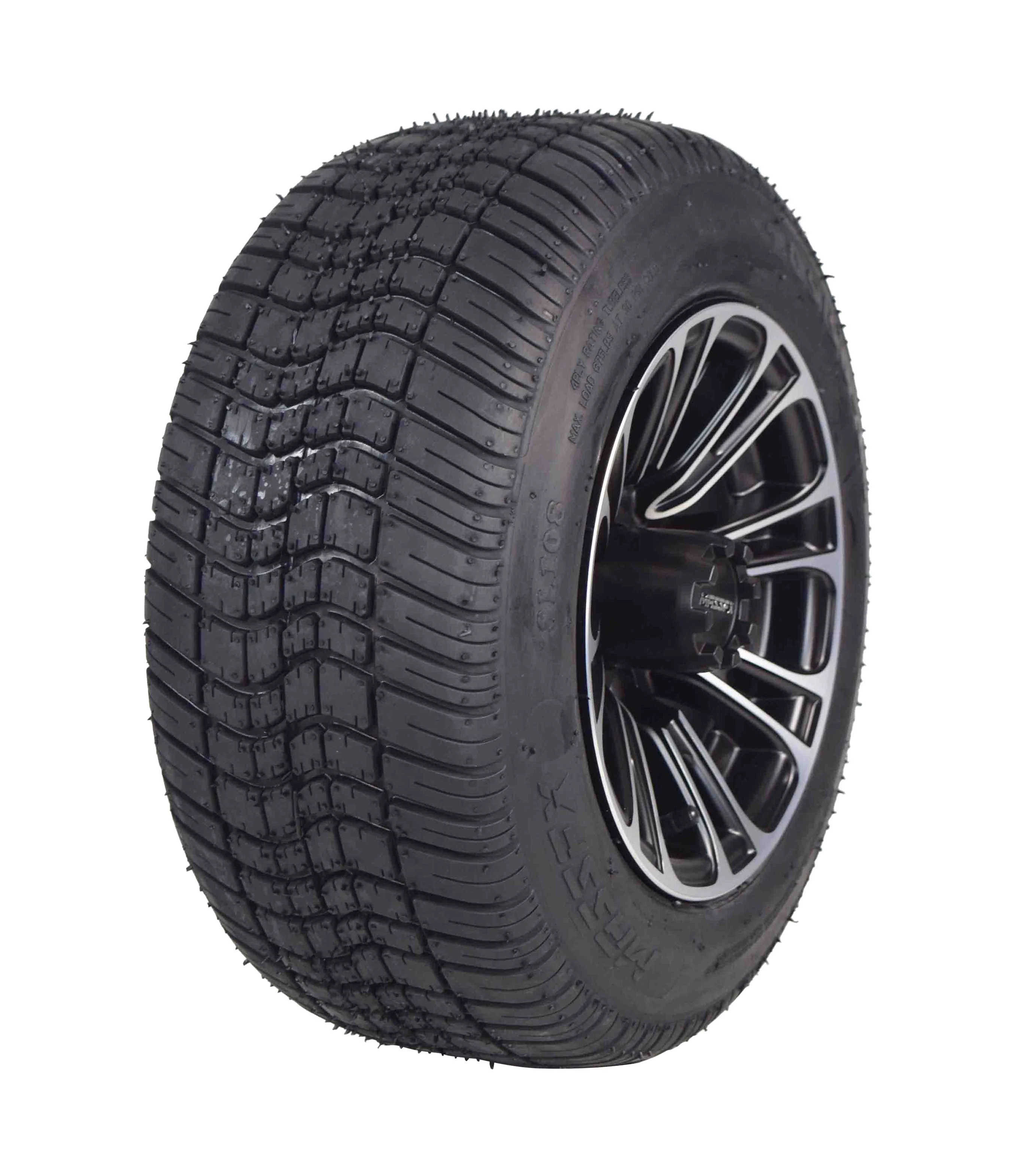 MASSFX 205/50-10 Golf Cart Turf Tire & Black Wheel Kit A238 10x7 4/101.6 (2 Pack) - Inhomebuy