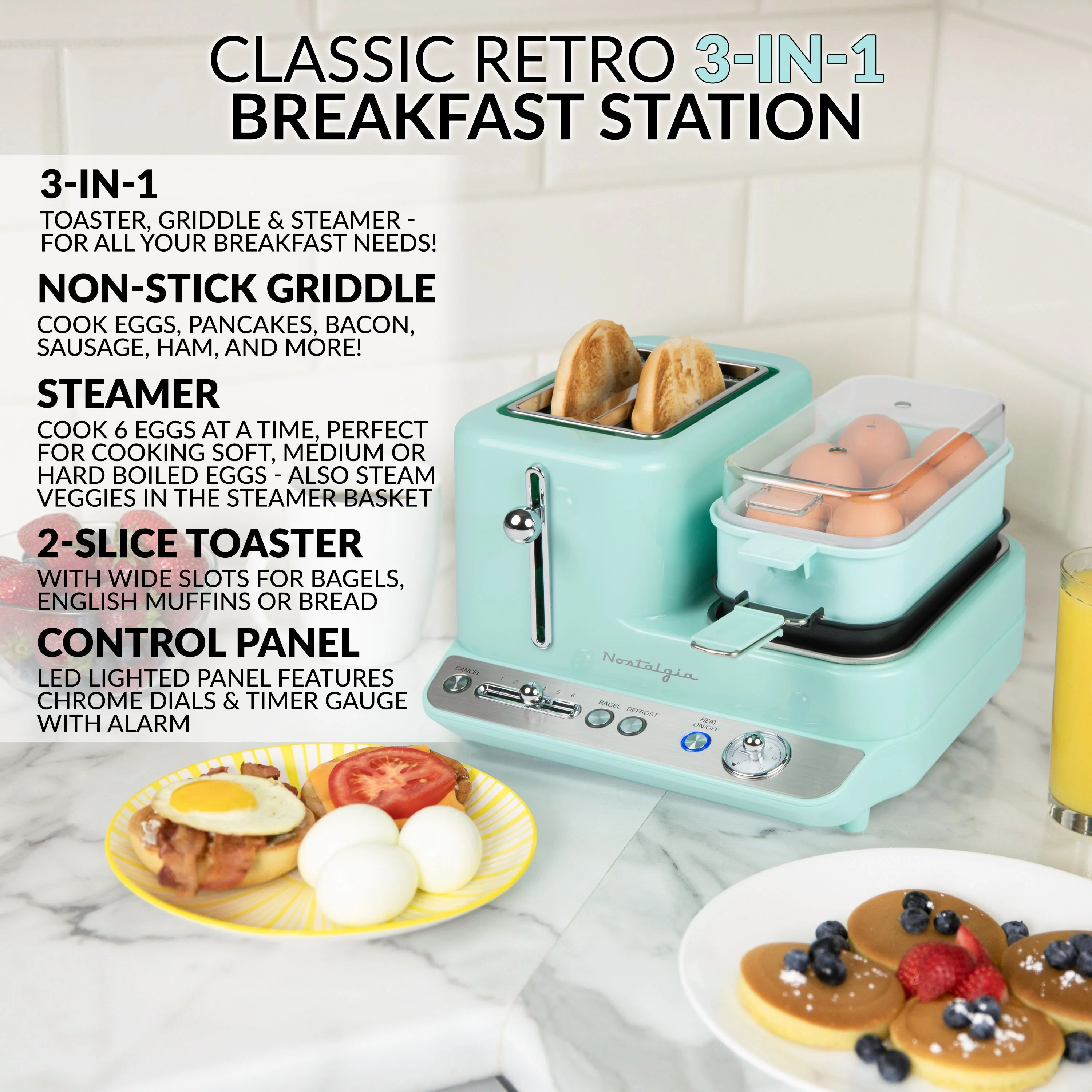Retro 3-in-1 Breakfast Station, Aqua - Inhomebuy