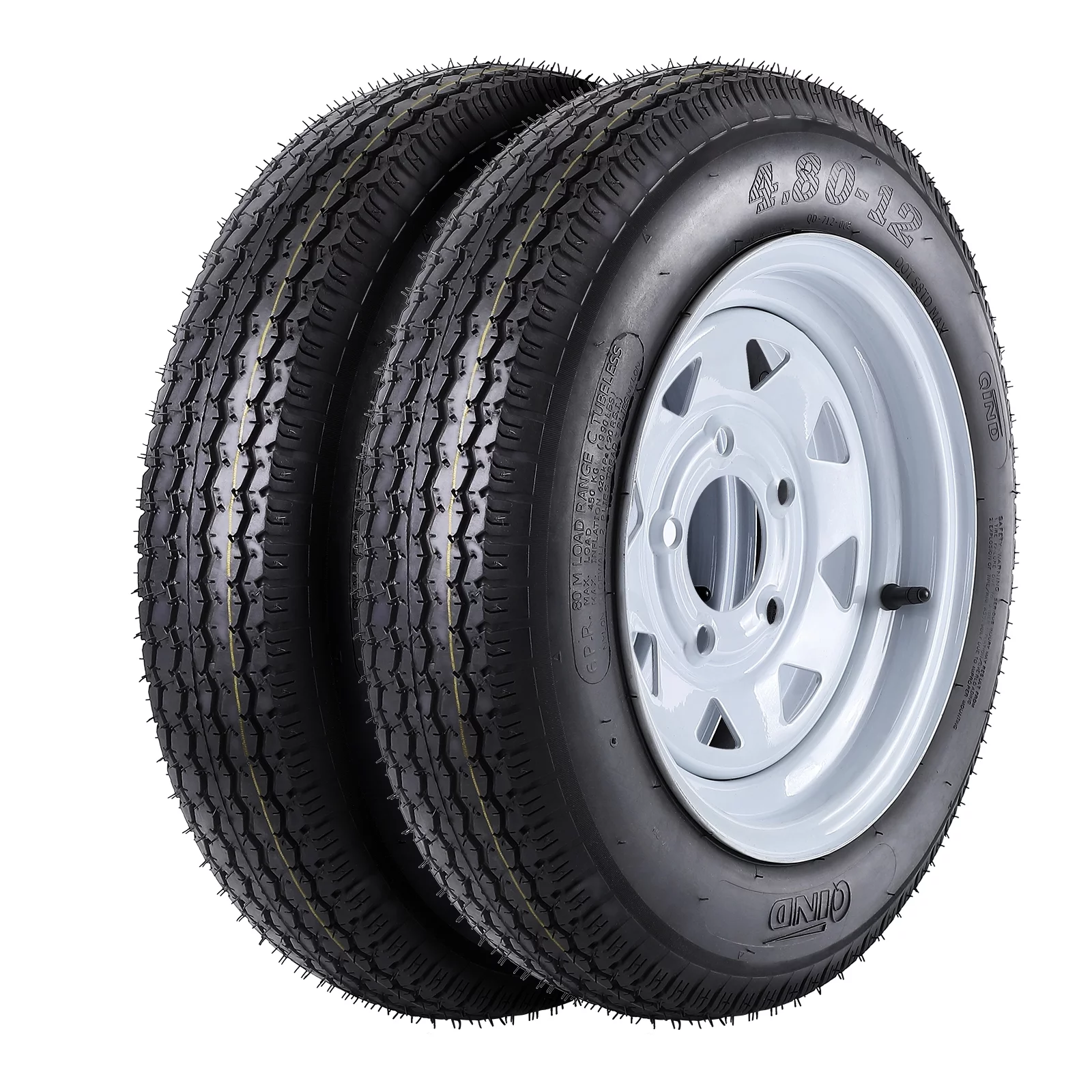 Tookss 2 Packs 5.30-12 5.30x12 530-12 5.30-12 Trailer Tires with 12 inch Rims, 5 Lug on 4.5'', LoadC, 6PR - Inhomebuy