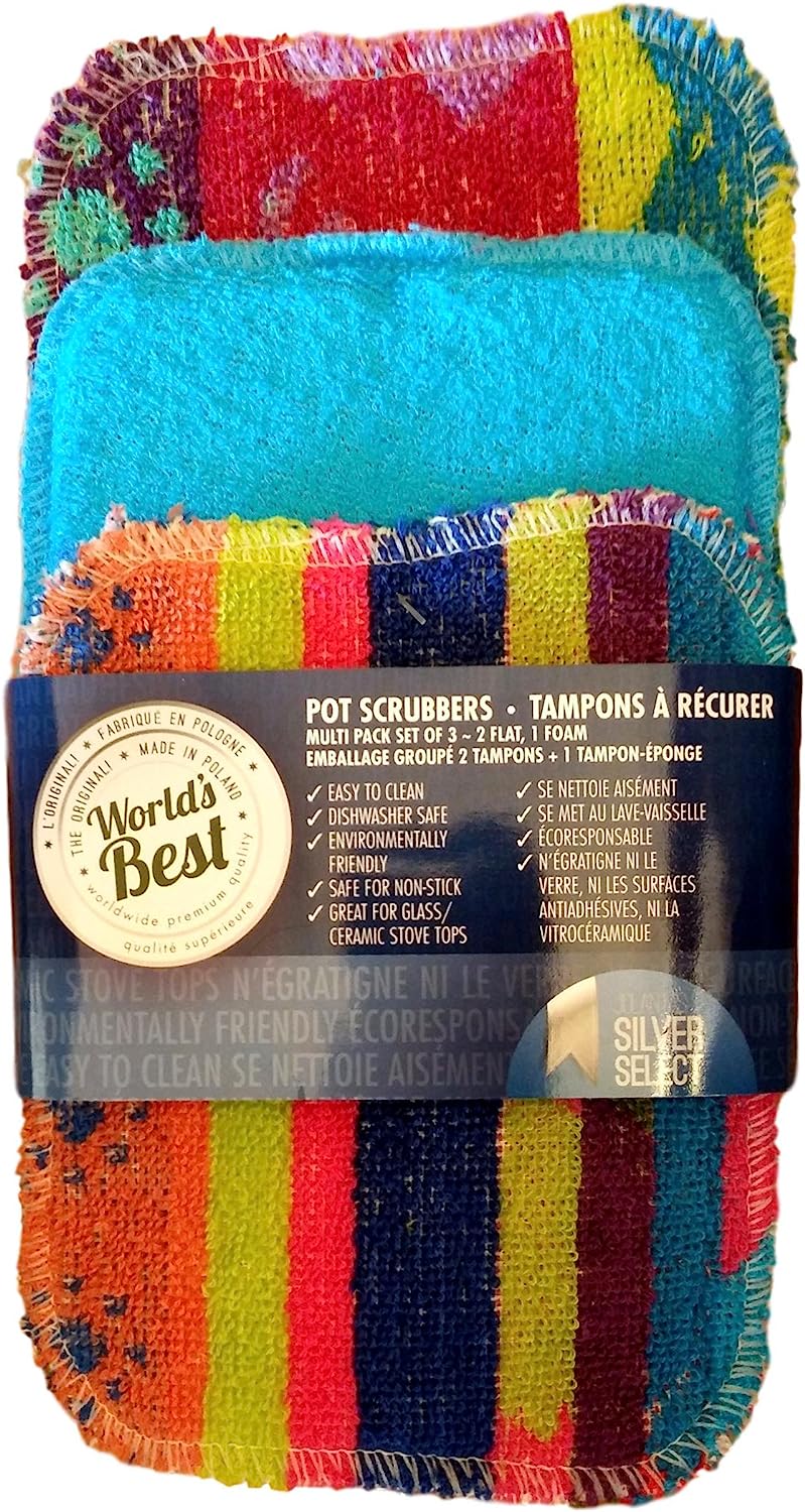 World's Best 2 Flat + 1 Foam Pot Scrubber (Assorted Colours / Designs) | ITEM V-M - Inhomebuy