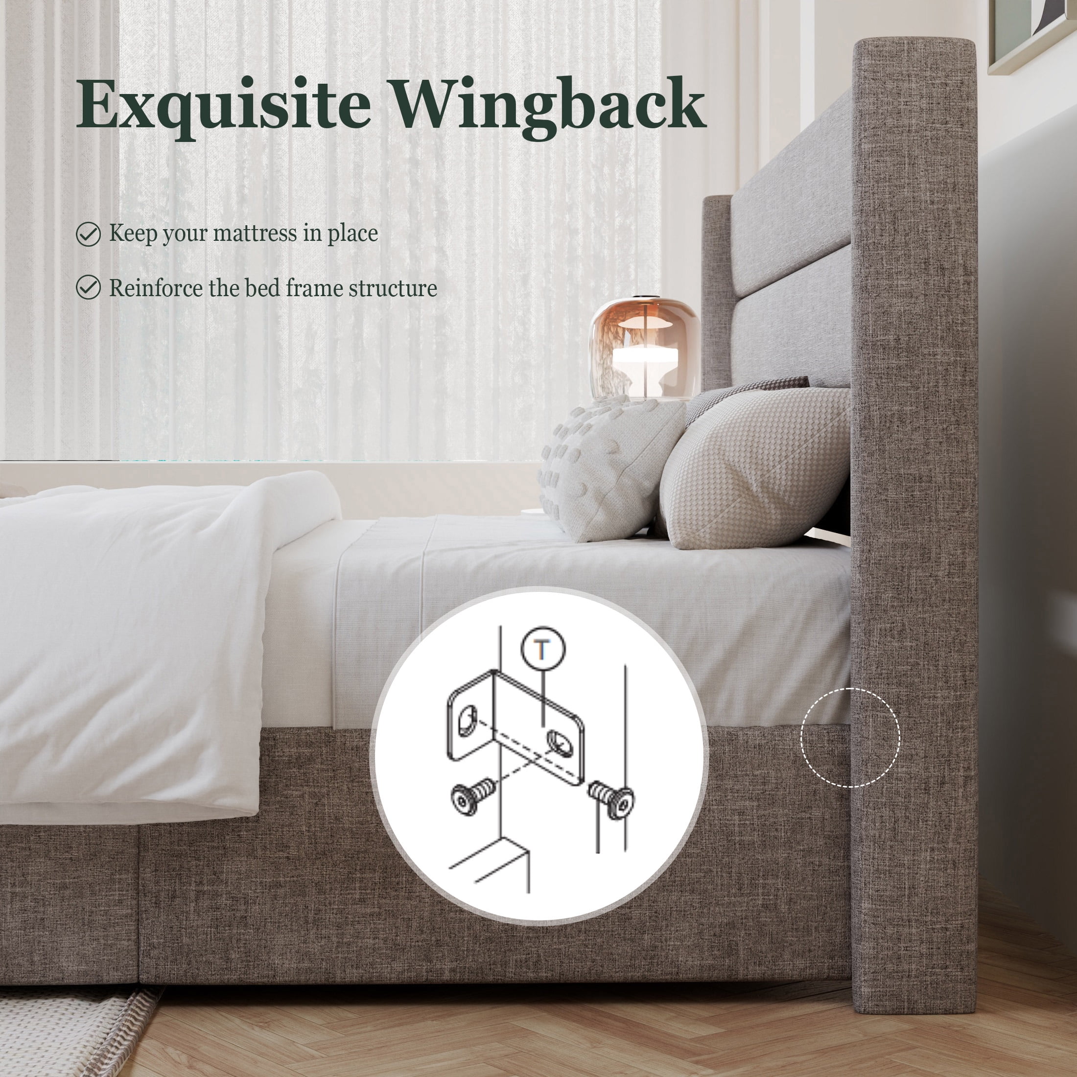 Amolife King Size Upholstered Lift up Storage Platform Bed Frame with Channel Wingback Headboard, Beige, Adult - Inhomebuy