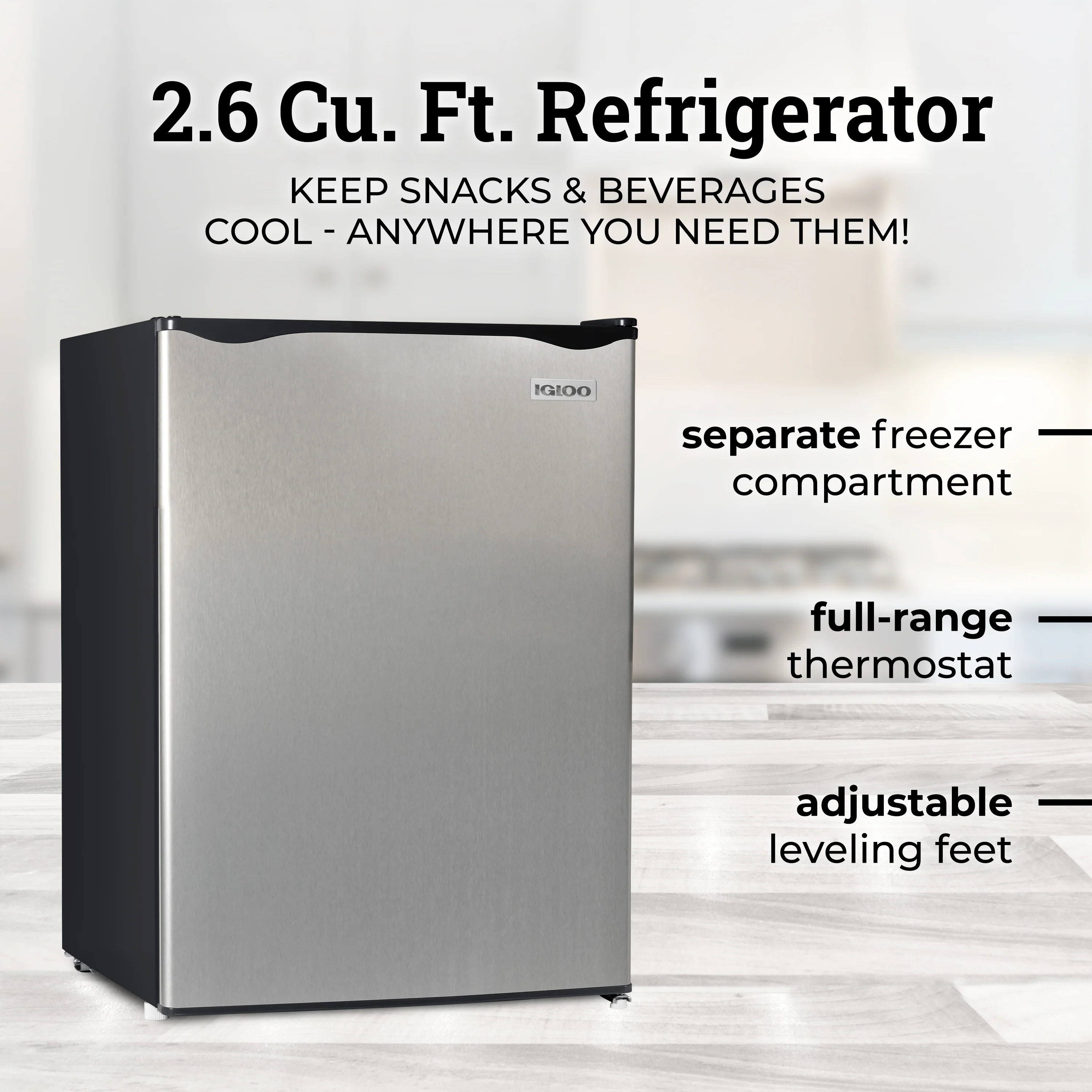 Igloo 2.6 Cu. Ft. Refrigerator w/ Freezer, Platinum - Inhomebuy