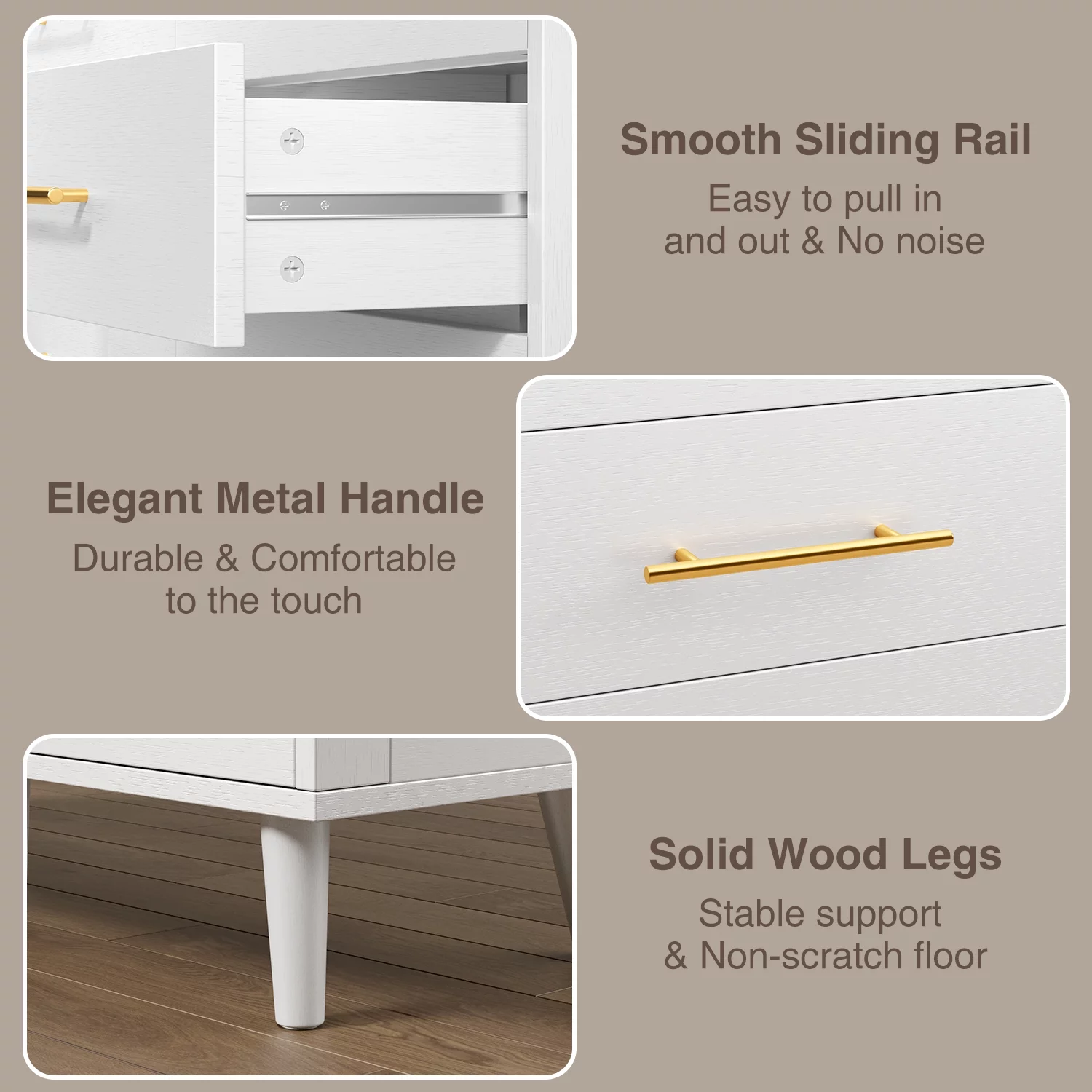 White Dresser, Dresser with 6 Drawers, Wide Chest of Drawers with Gold Handles - Inhomebuy