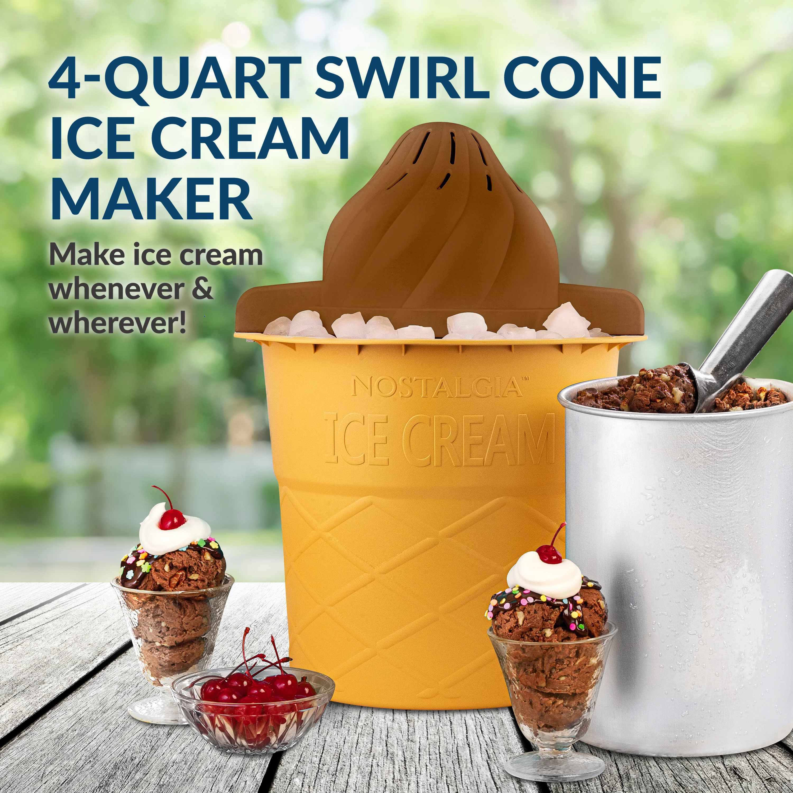 4-Quart Swirl Cone Ice Cream Maker, Chocolate Brown - Inhomebuy