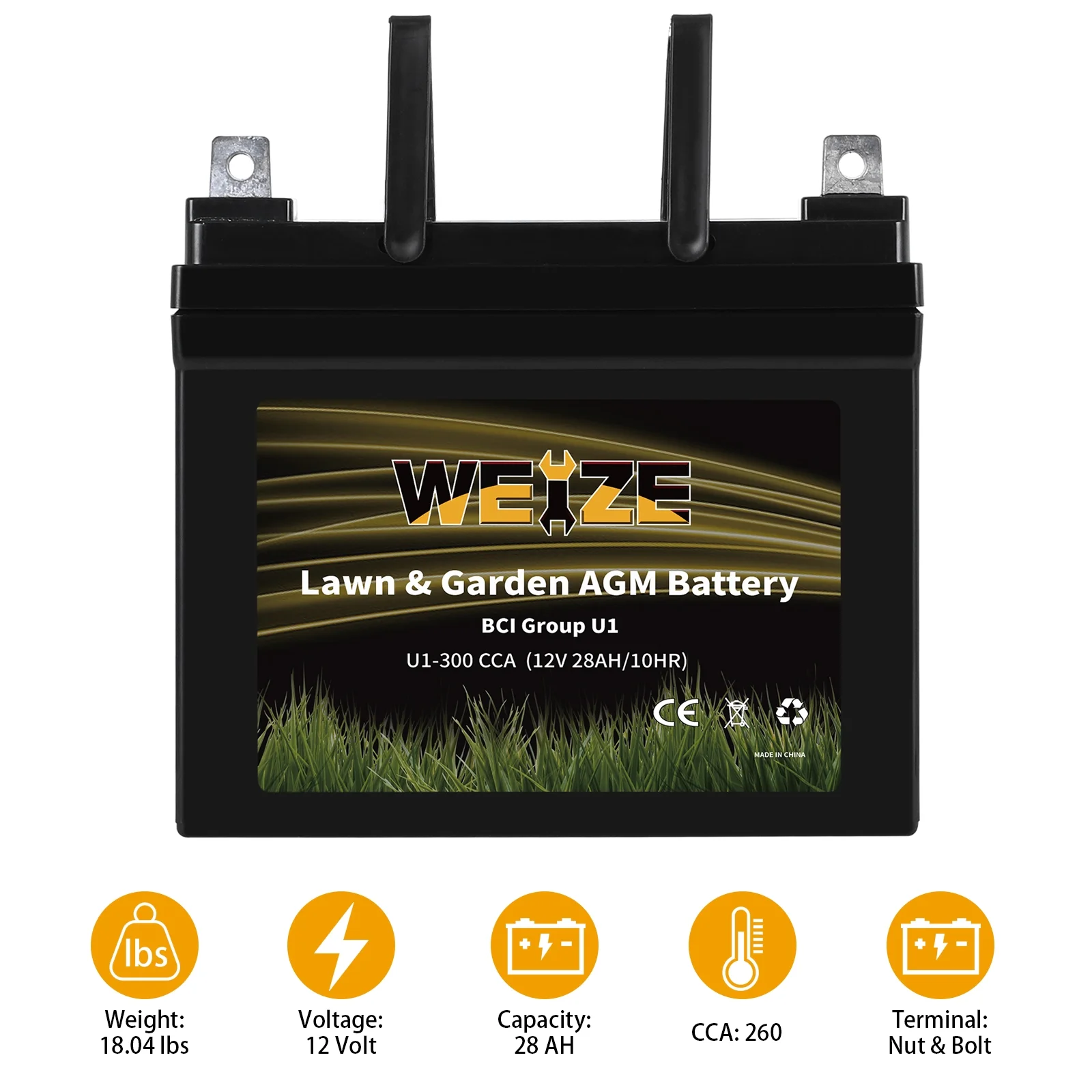 WEIZE Lawn & Garden AGM Battery, 12V 300CCA BCI Group U1 SLA Starting Battery for Lawn, Tractors and Mowers, Compatible with John Deere, Toro, Cub Cadet, and Craftsman - Inhomebuy