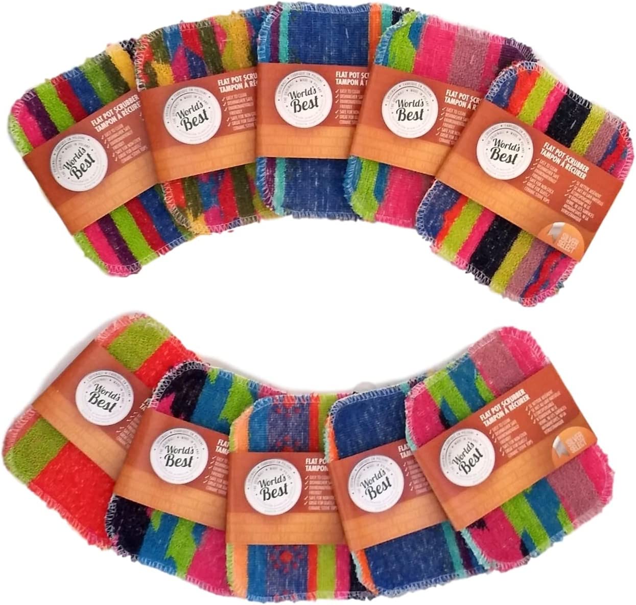 World's Best Flat Pot Scrubbers 3-Pack (Assorted Design) | ITEM V-3 - Inhomebuy