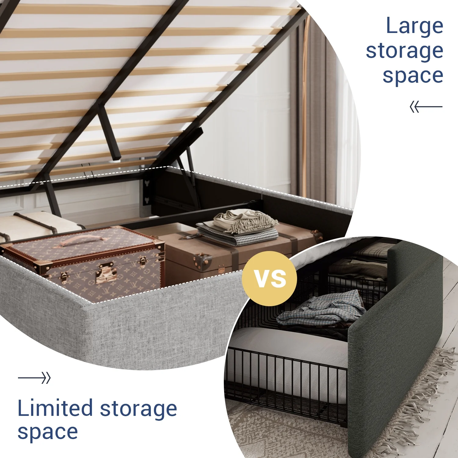 Allewie Queen Size Lift Up Platform Storage Bed Frame with Pannel Wingback Headboard, Light Beige - Inhomebuy