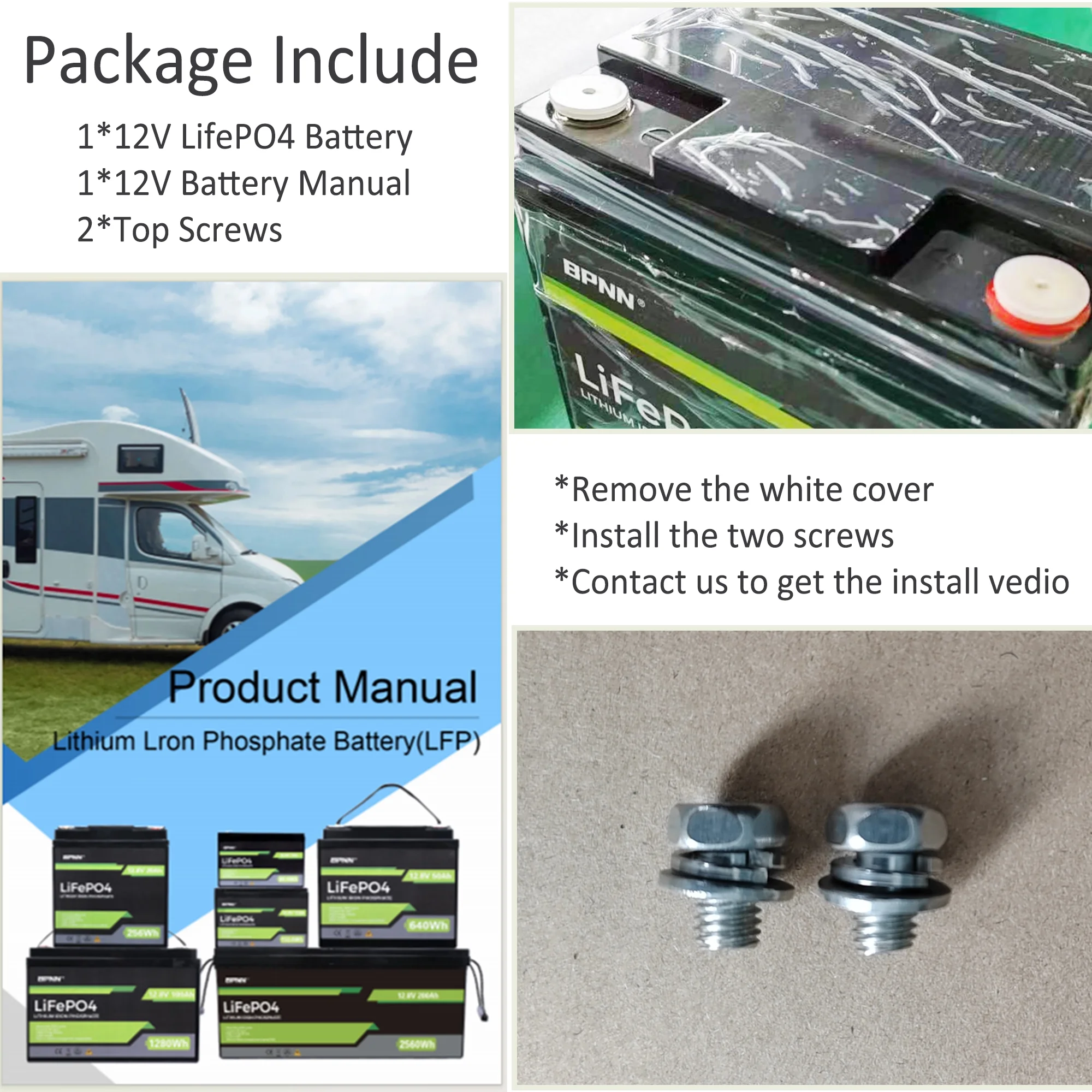 BPNN 12V 100Ah LiFePO4 Battery Long Cycles 12V Lithium Battery for RV Home Backup - Inhomebuy