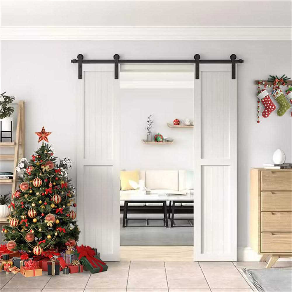 WINSOON Sliding Barn Door Hardware Kit 7.5ft Track for Double Doors - Inhomebuy