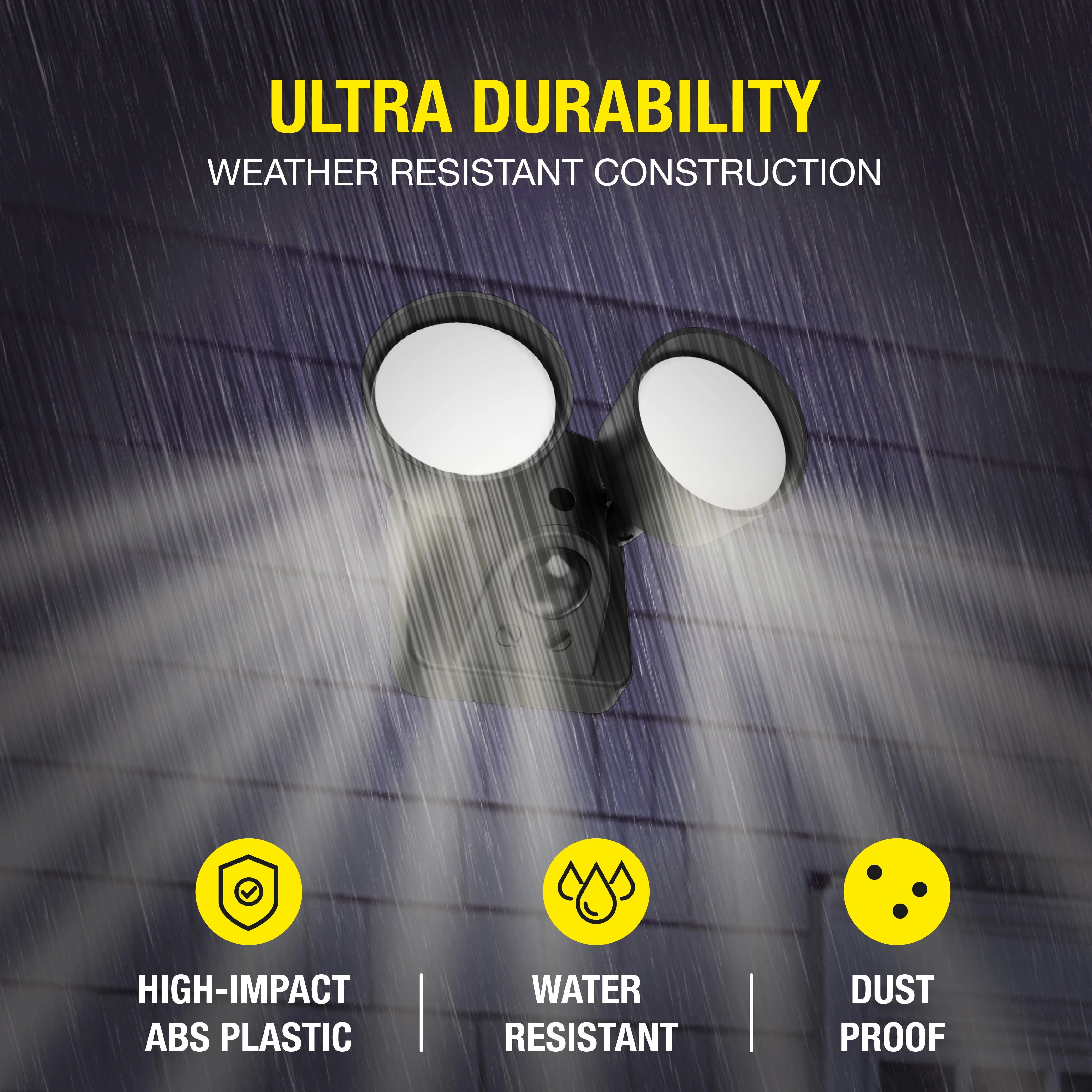 Hyper Tough 2-Head LED Direct Wire Motion Sensing Outdoor Security Light, Black, 120 degree, 2500 Lumens, 120V - Inhomebuy