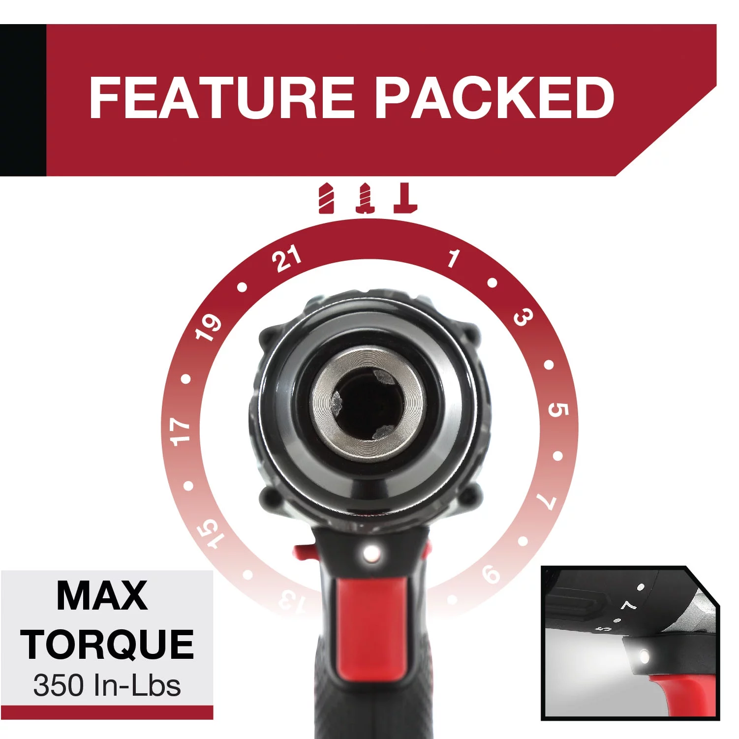 Hyper Tough 20V Max Lithium-Ion Cordless Hammer Drill, 1/2 inch Chuck, 2 Speeds with 1.5Ah Lithium-ion Battery & Charger, Bit Holder & LED Light - Inhomebuy