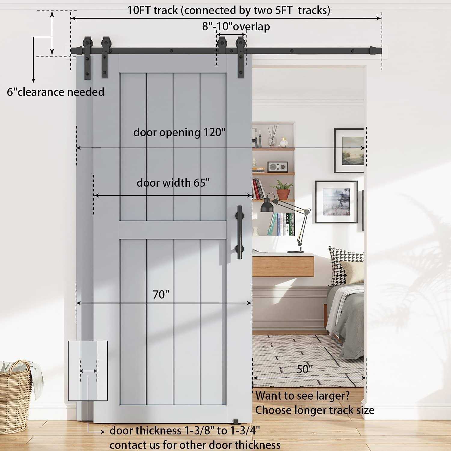WINSOON Single Track Bypass Barn Door Hardware Double Doors Kit - Inhomebuy