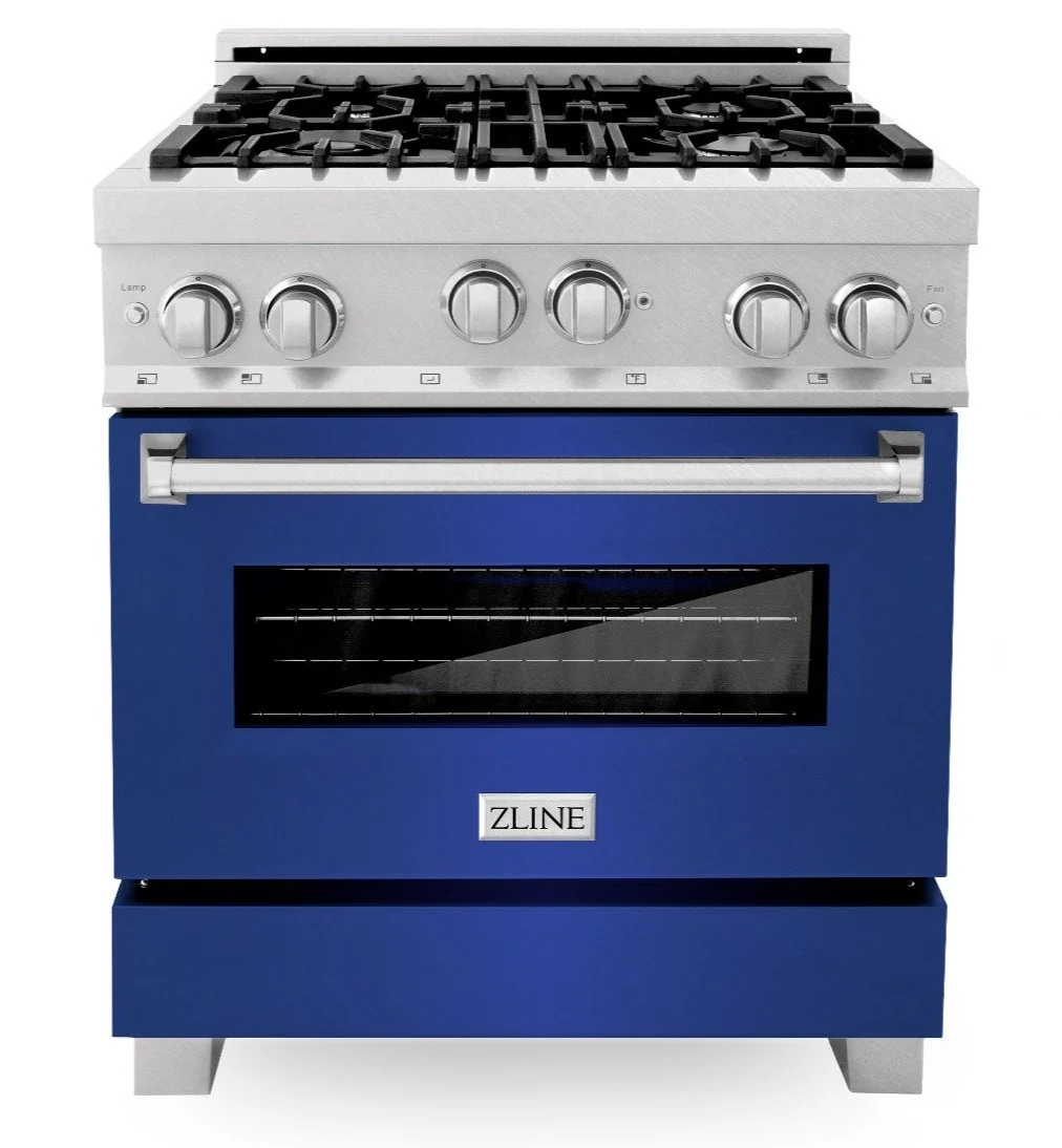 ZLINE 30 in. Professional Gas on Gas Range in DuraSnow® Stainless Steel with Blue Matte Door, RGS-BM-30 - Inhomebuy