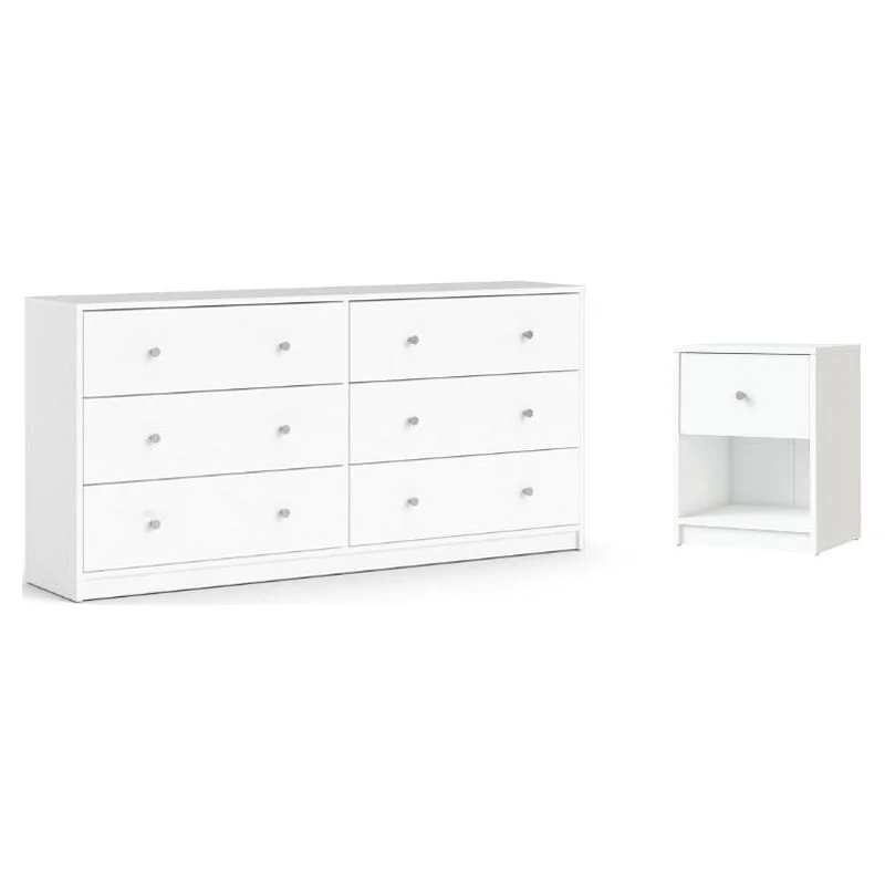 2 Piece Modern Wood Dresser and Nightstand Bedroom Set in White - Inhomebuy