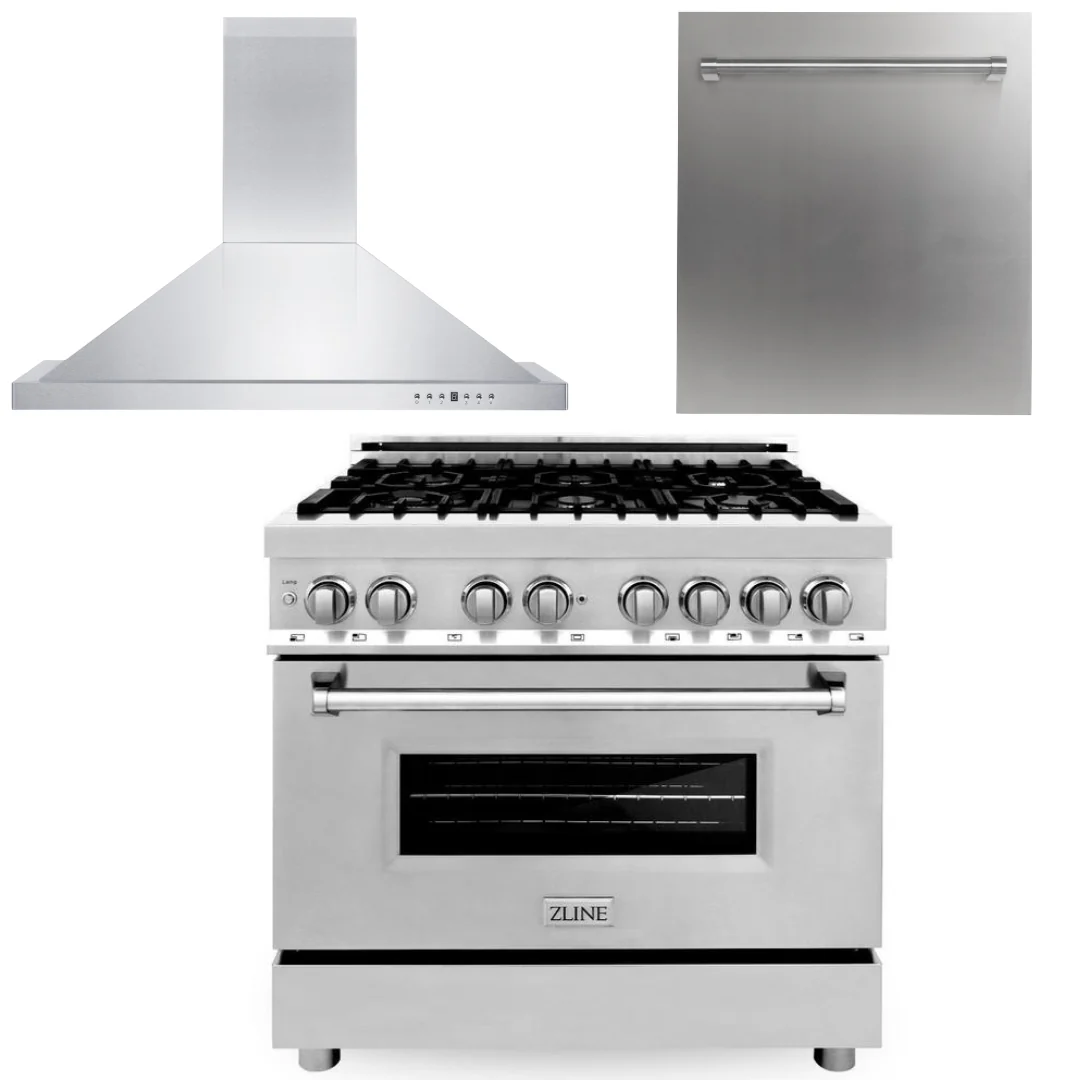 ZLINE Appliances Set – ZLINE 36 Range Package – Includes ZLINE 36 Range, ZLINE 36 Range Hood, ZLINE Dishwasher, AS-RA36-4 - Inhomebuy