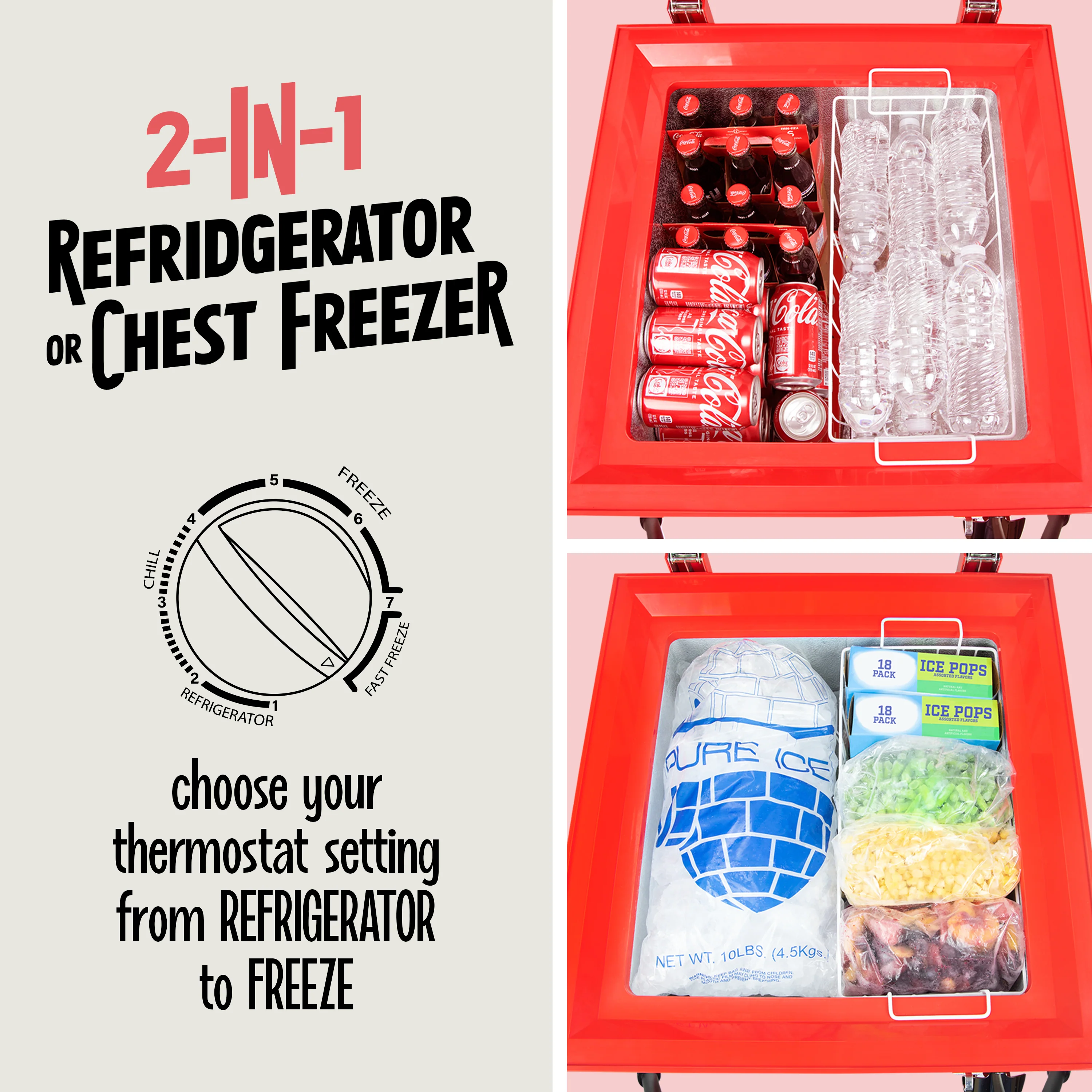 Coca-Cola 3.5 Cu.Ft. Refrigerator & Chest Freezer, Red - Inhomebuy