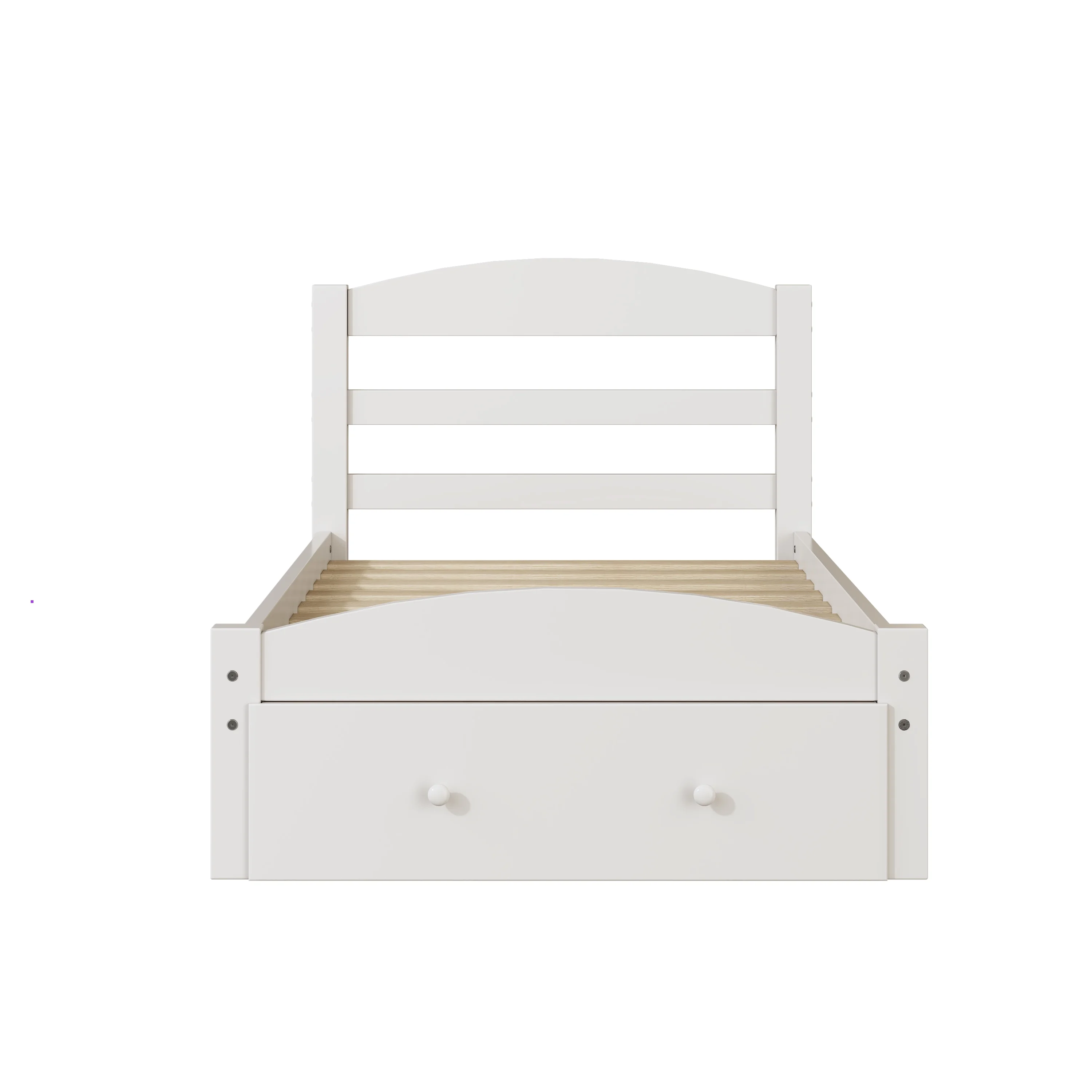 Twin Bed for Kids with Storage Drawer, Upgrade Pine Wood Bed Frame with Headboard and Footboard, Modern Kids Bed Furniture for Bedroom, Holds 275 lb, No Box Spring Needed, White - Inhomebuy