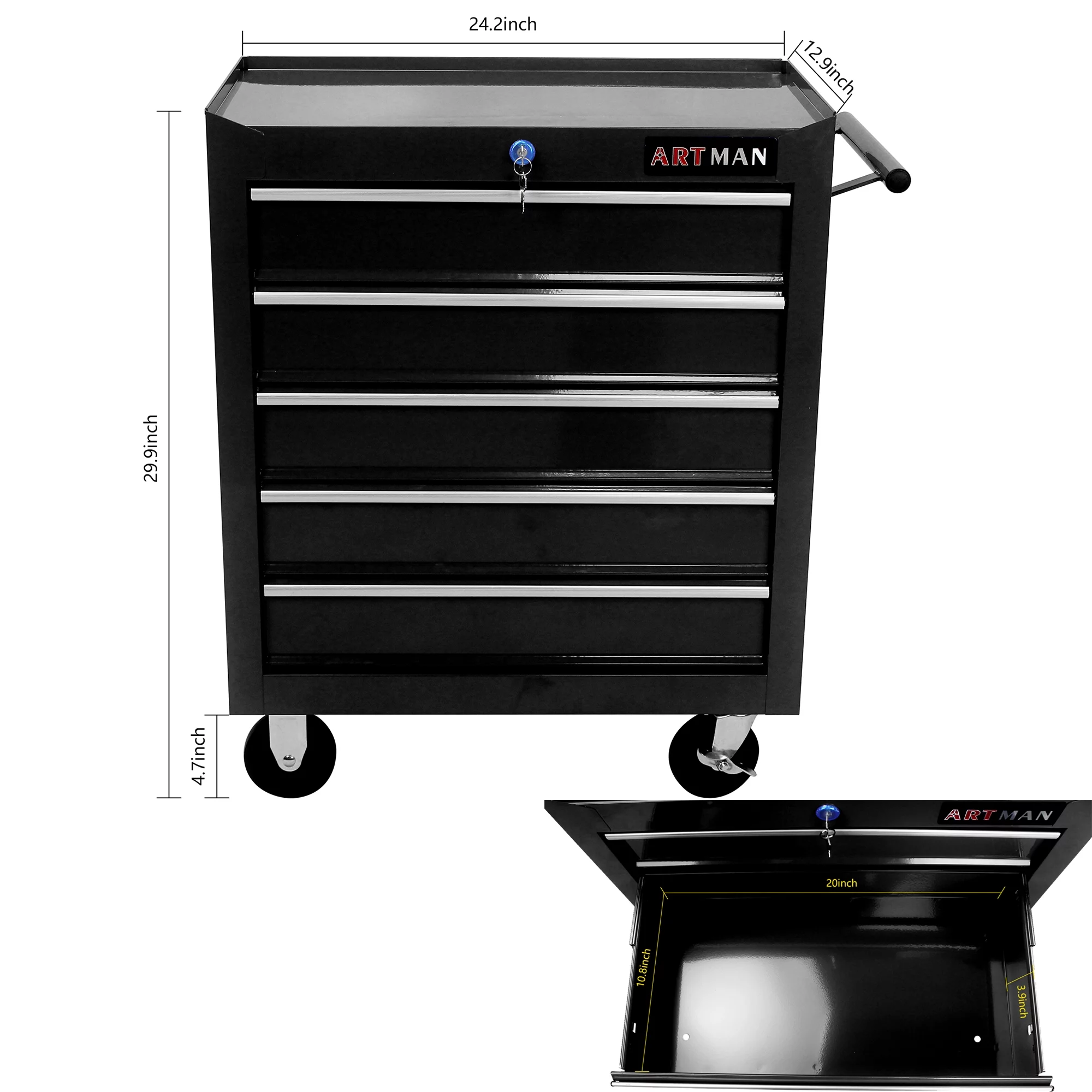 5 Drawers Rolling Tool Chest Cabinet with Wheels, Tool Storage Cabinet and Tool Cart Organizer for Garage Warehouse Workshop, Blue - Inhomebuy