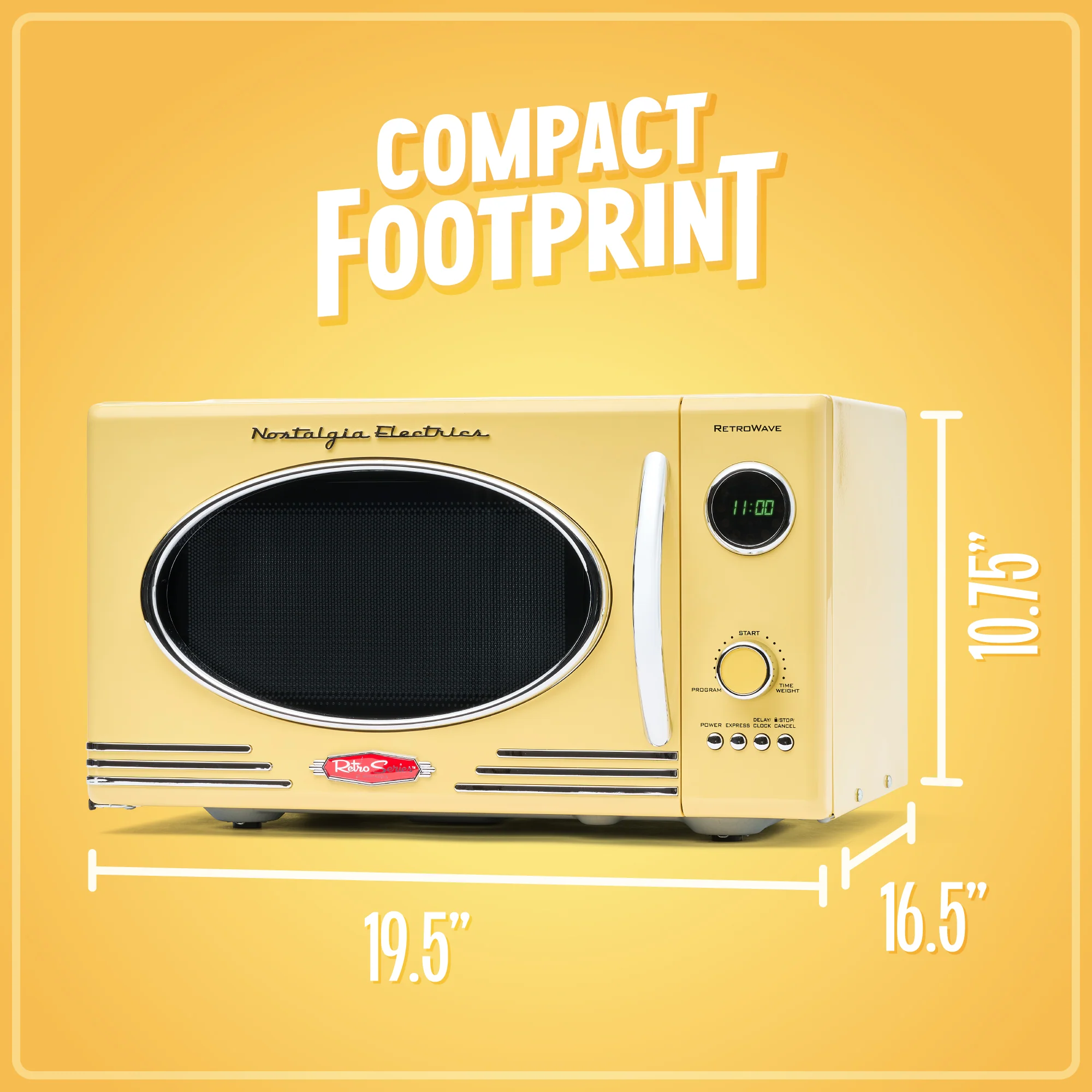 Retro 0.9 Cubic Foot 800-Watt Countertop Microwave Oven - Yellow - Inhomebuy