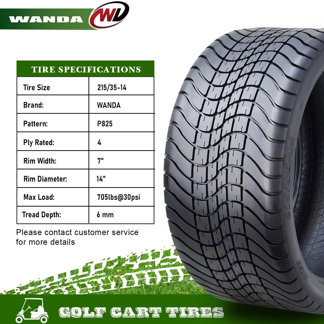 WANDA 215/35-14 Golf Cart ATV Tires 4 Ply 215/35x14 14009 - Inhomebuy
