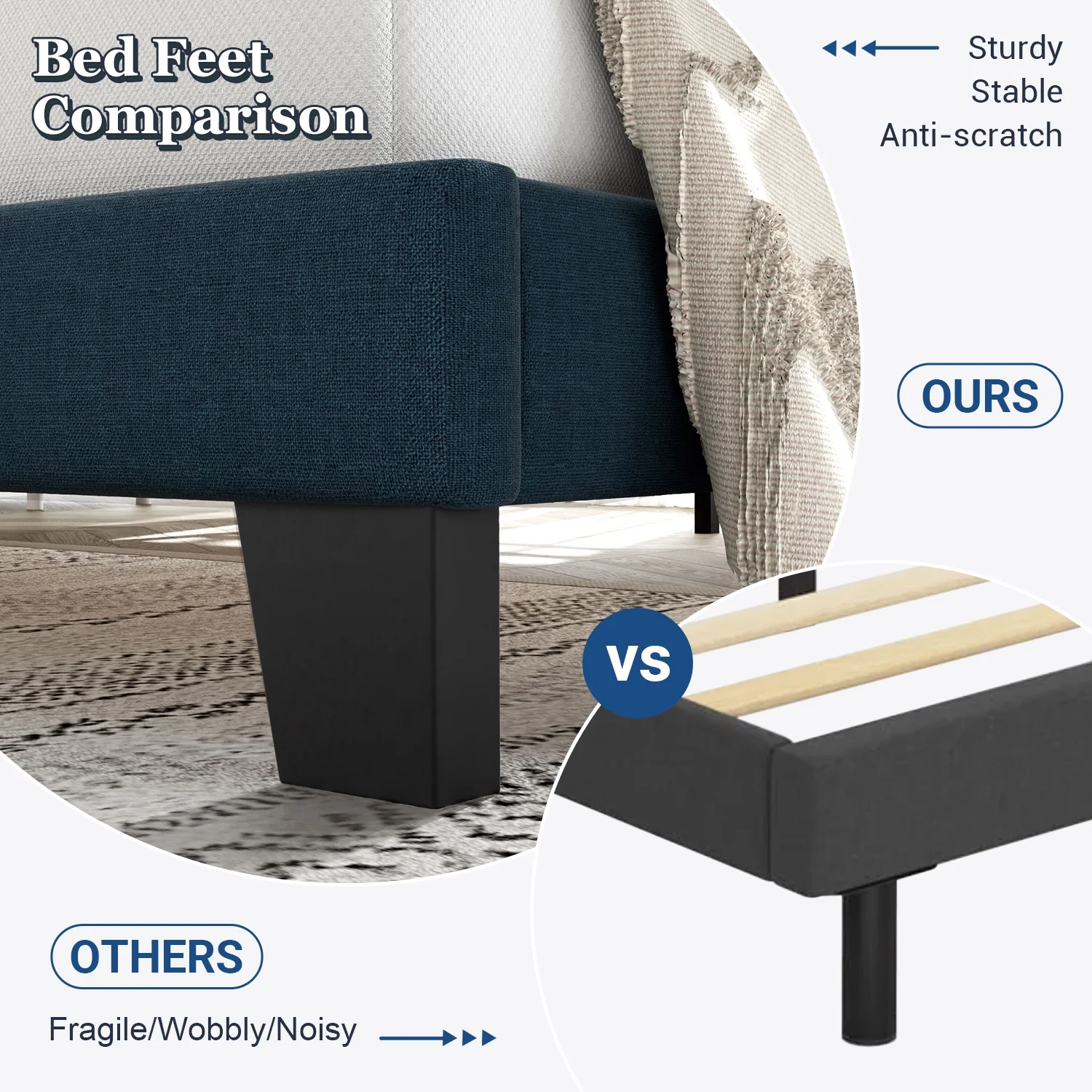 Allewie Queen Size Platform Bed Frame with Fabric Upholstered Headboard, No Box Spring Needed, Dark Grey - Inhomebuy