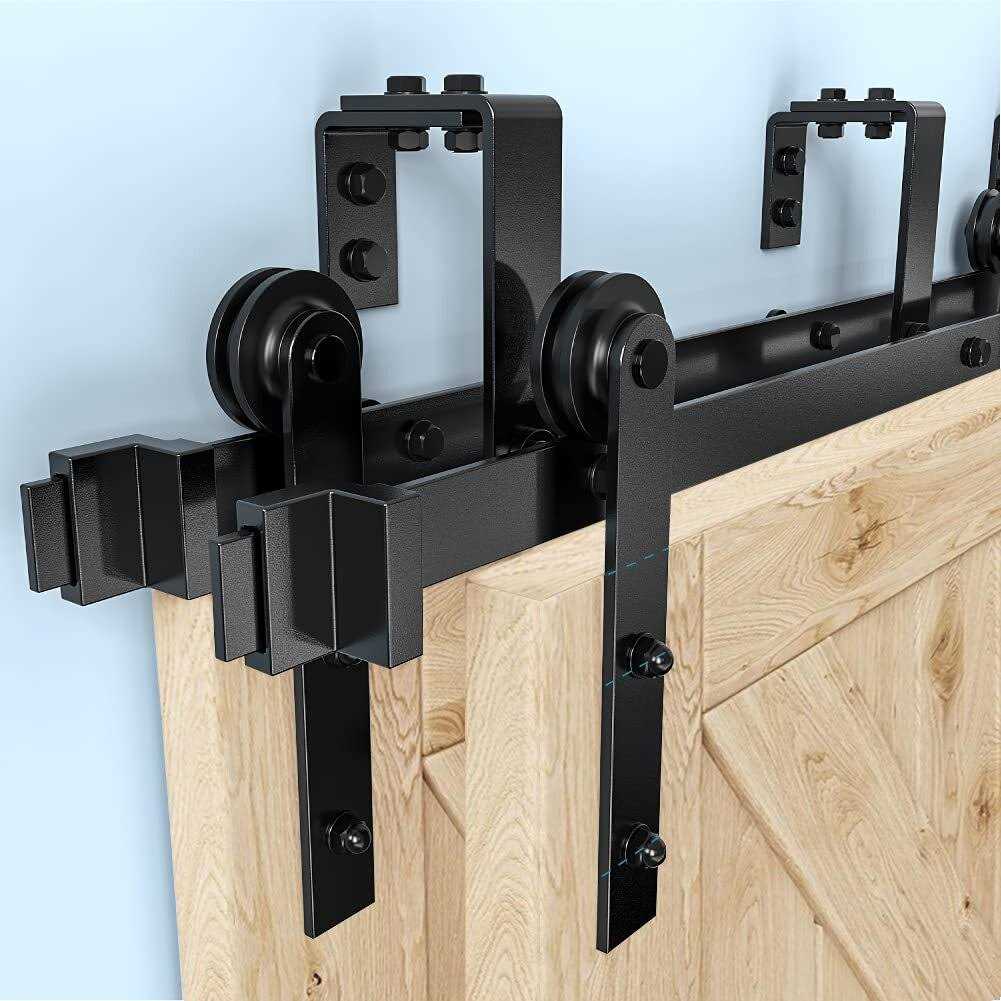 WINSOON Sliding Barn Door Hardware Bypass Double Door Kit for Double Wooden Doors Closet Kitchen Kit - Inhomebuy