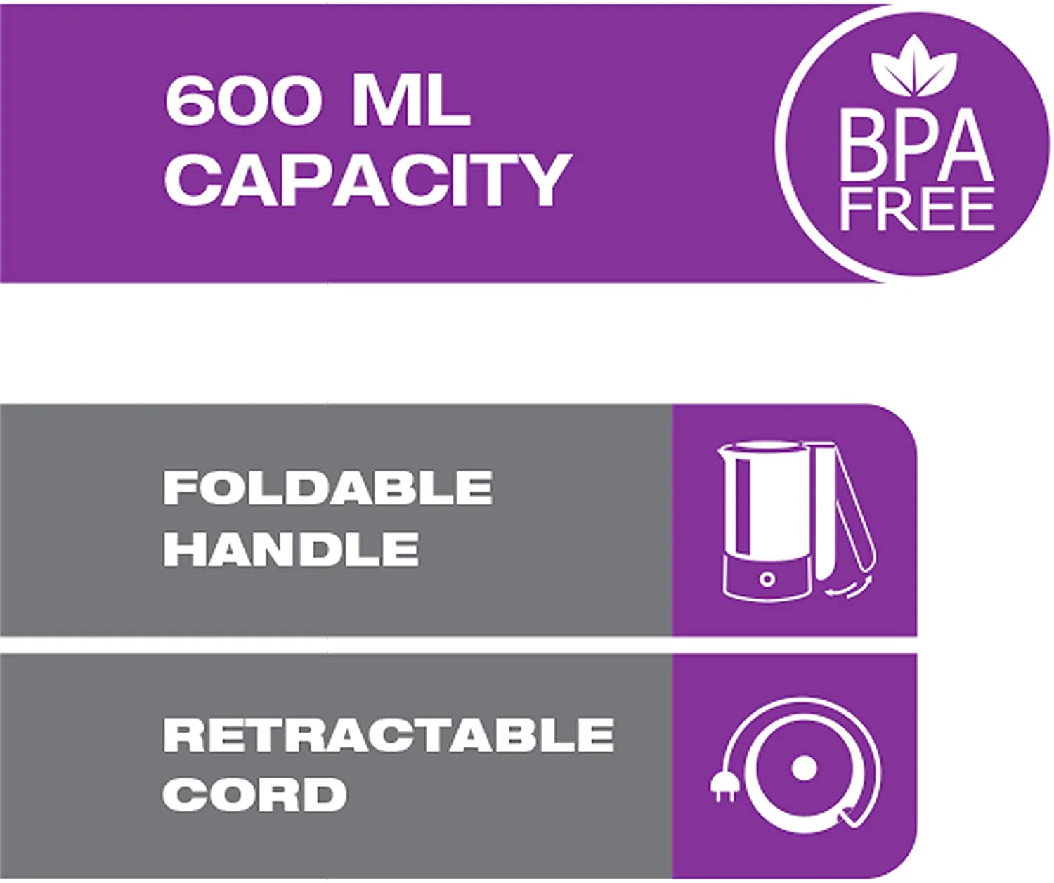 Salton travel Kettle: 0.6L, 1000W, stainless steel | JK-2035 - Inhomebuy