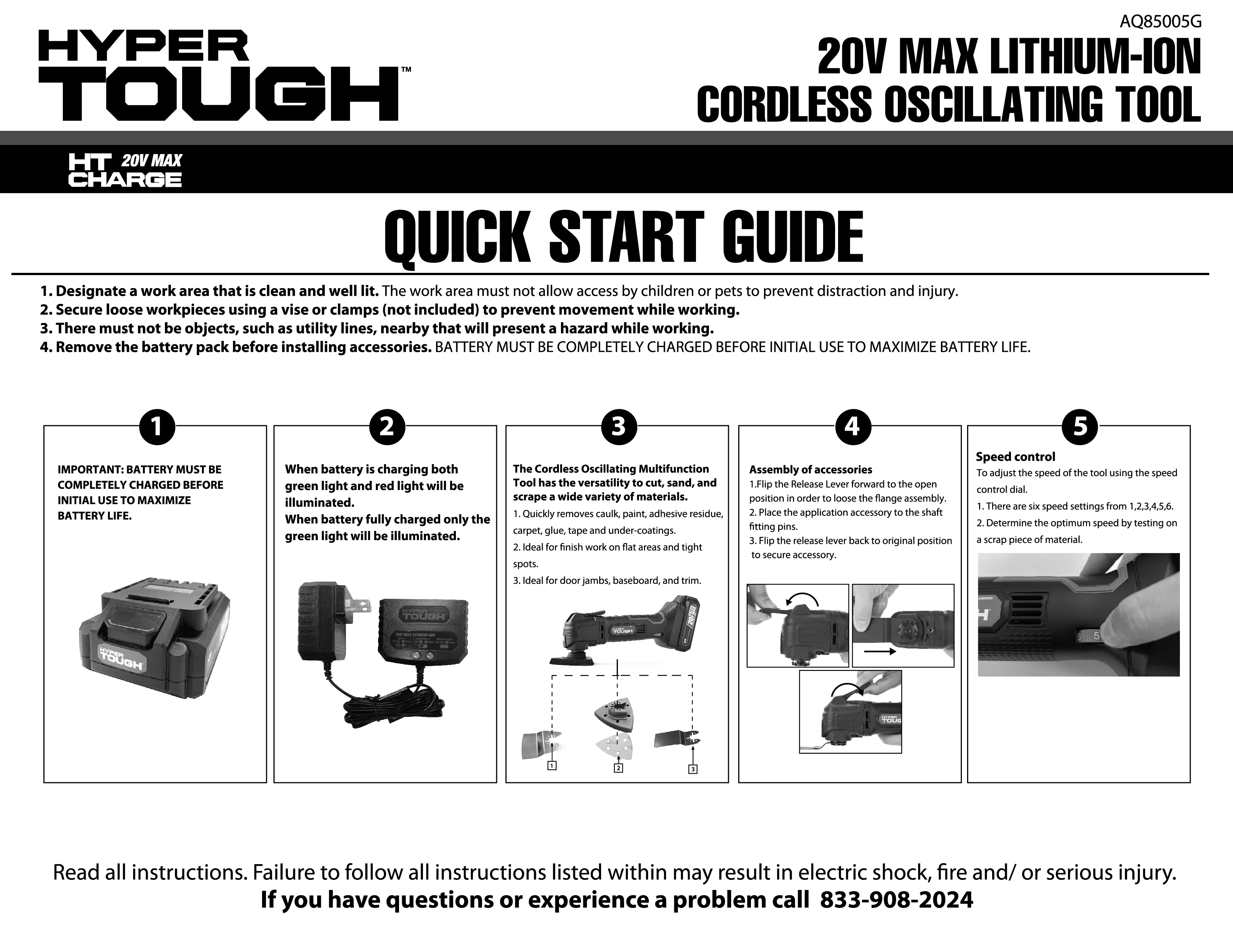 Hyper Tough 20V Max Lithium-Ion Oscillating Power Tool with 2.0 Amp Hour Battery & Charger - Inhomebuy