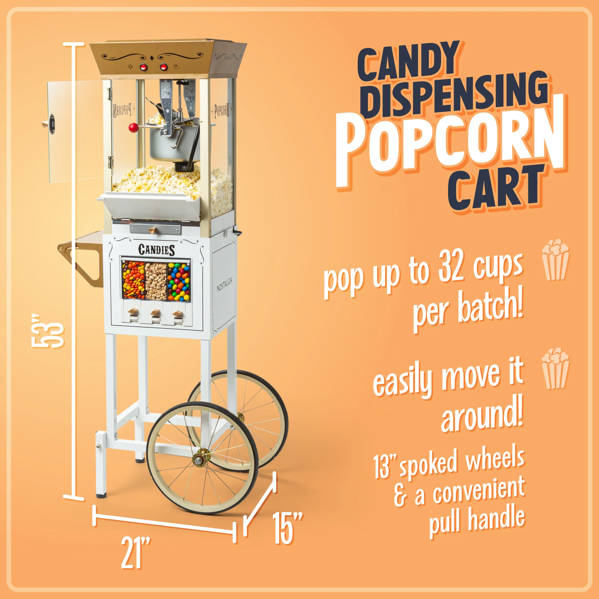 Candy & Snack Dispensing 8 Oz. Popcorn Cart - Inhomebuy