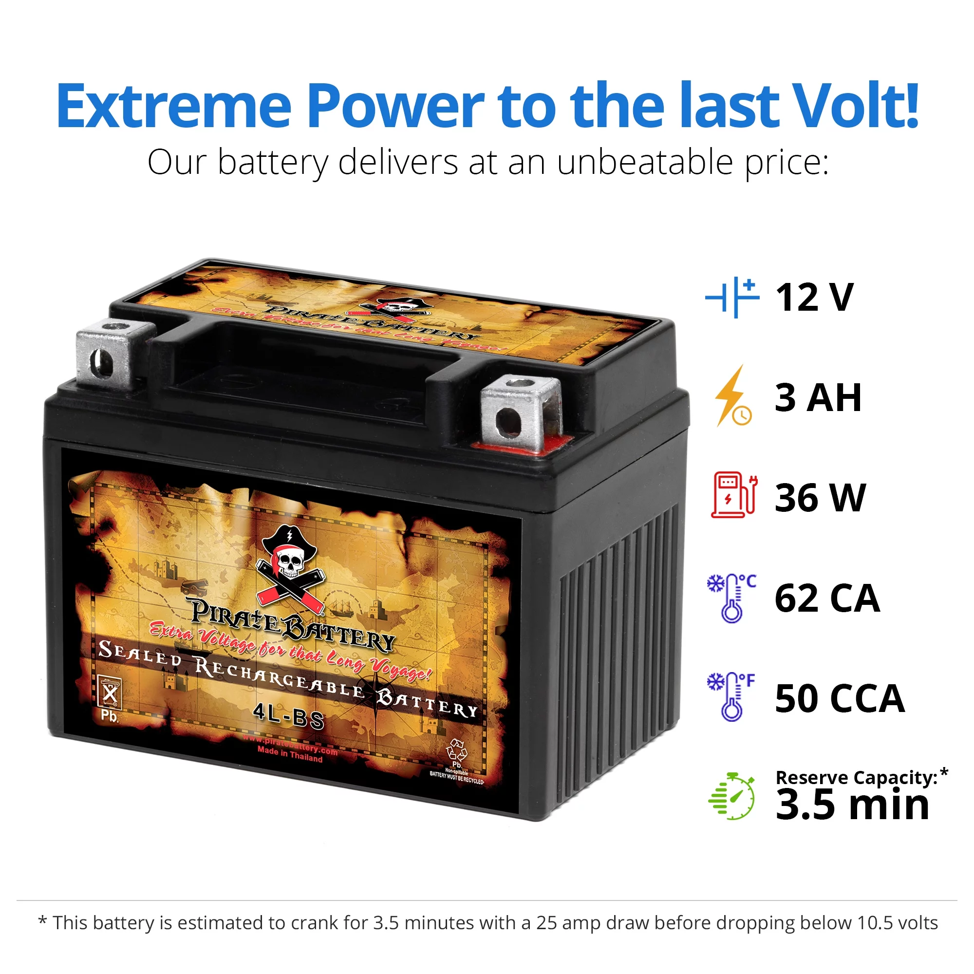 Pirate Battery Ytx4L-Bs Lawn Mower Battery for Snapper All Walk Behind Mowers Electric Start - Inhomebuy