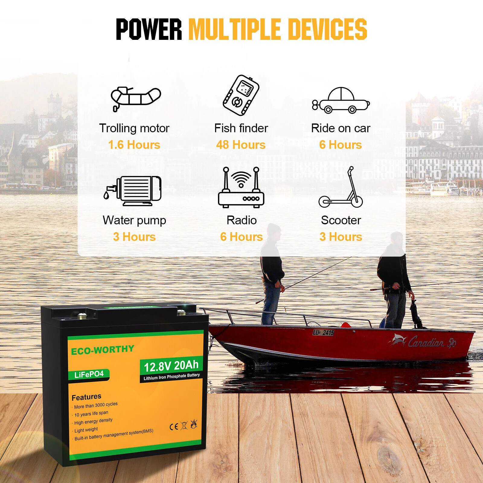 Eco-Worthy 12V 20AH Lithium Battery LiFePO4 Battery Deep Cycle for Outdoor Camping RV Boat Solar System - Inhomebuy