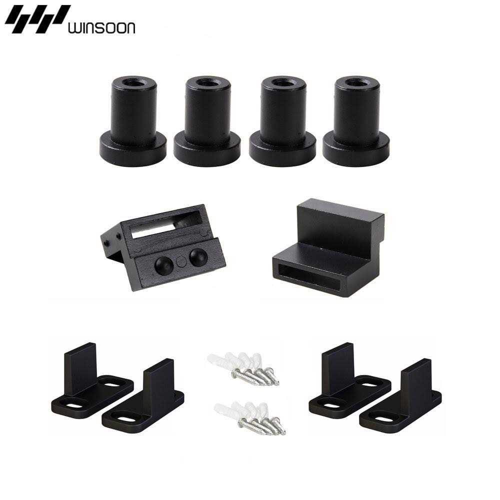 WINSOON 6 ft. Frosted Black Strap Sliding Barn Door Track Hardware Kit for Double Wood Doors Non-Routed Floor Guide - Inhomebuy