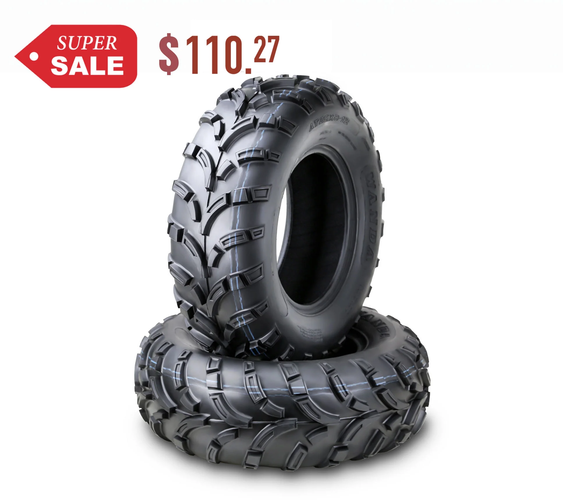 Wanda ATV/UTV Tires 25x8-12 25x8x12 /6PR P373 - 10243, Set 2 - Inhomebuy