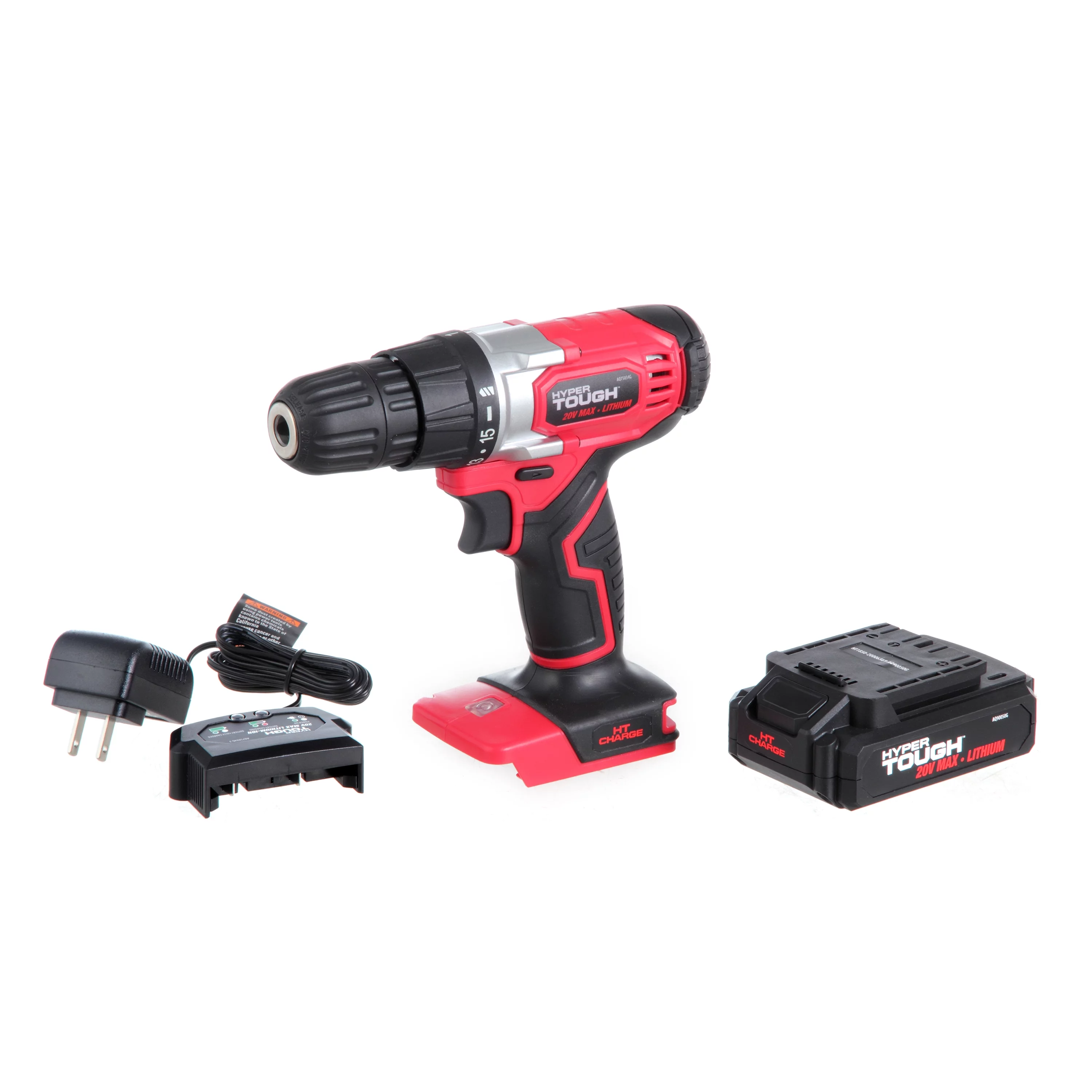 Hyper Tough 20V Max Lithium-ion Cordless Drill, 3/8 inch Chuck, Variable Speed, with 1.5Ah Lithium-ion Battery and Charger, Bit Holder & LED Light - Inhomebuy
