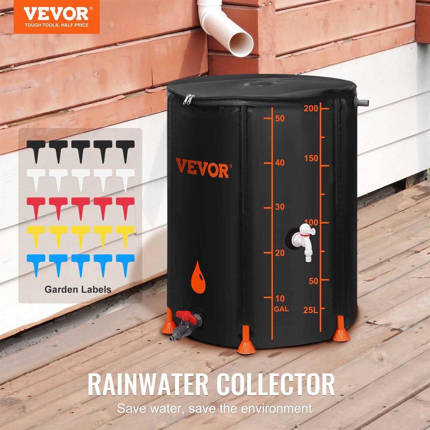 VEVOR Collapsible Rain Barrel Large Capacity PVC Rainwater Collection System Spigots and Overflow Kit Portable Water Tank - Inhomebuy